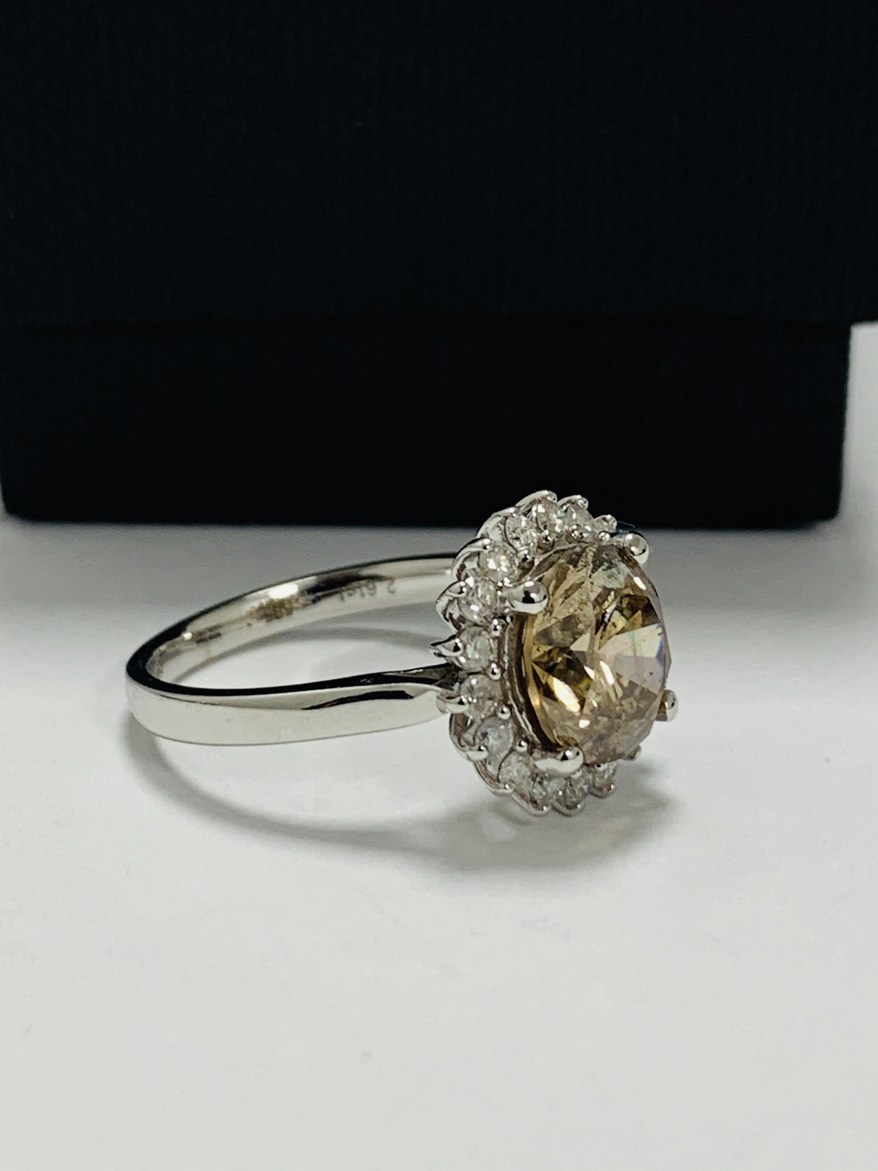 14ct White Gold Diamond ring featuring centre, round brilliant cut, cognac Diamond (2.61ct), claw se - Image 6 of 11