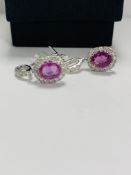 14ct White Gold Sapphire and Diamond drop earrings featuring, 2 oval cut, pink Sapphires (1.66ct TSW