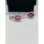 14ct White Gold Sapphire and Diamond drop earrings featuring, 2 oval cut, pink Sapphires (1.66ct TSW