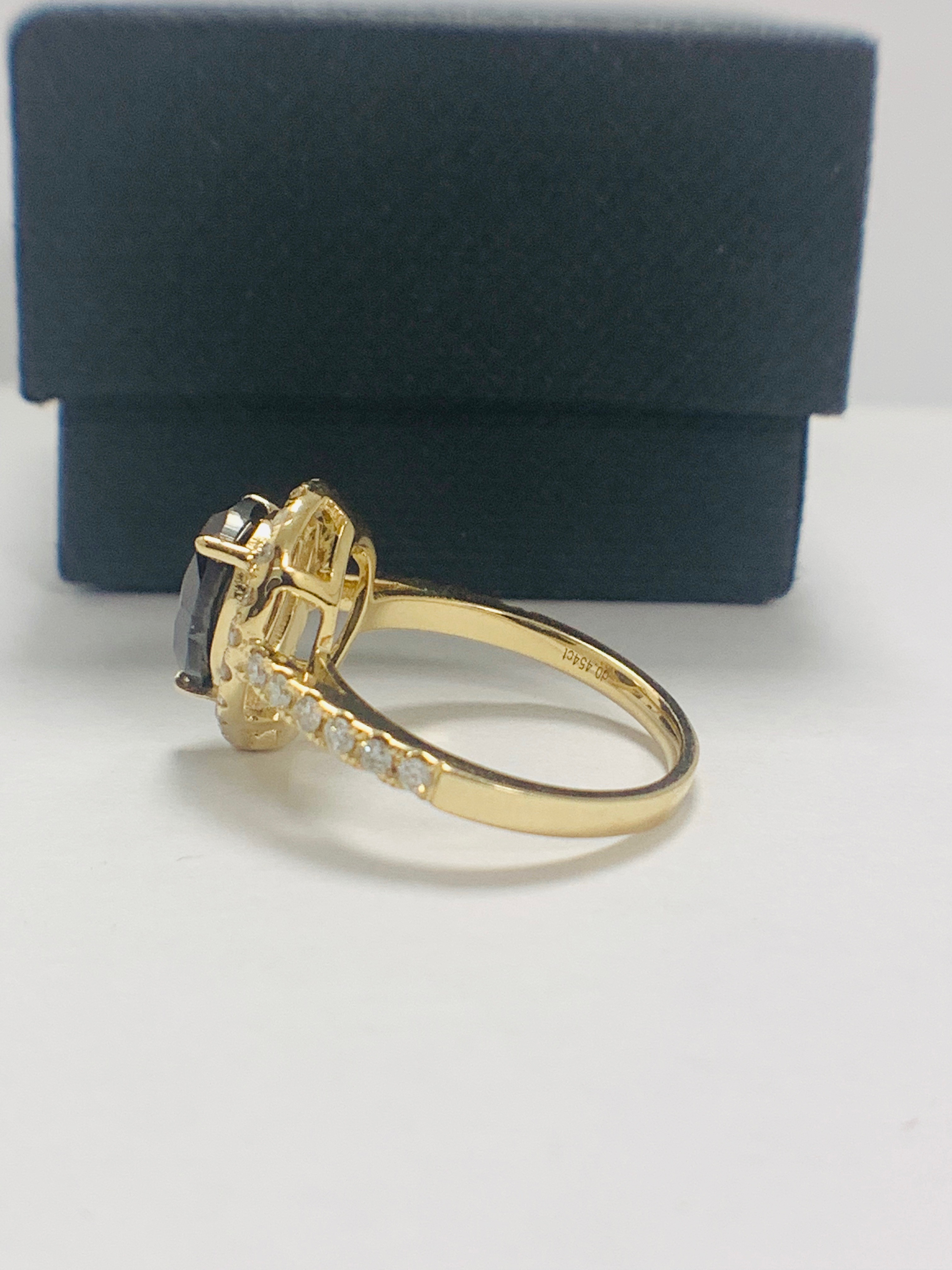 14ct Yellow Gold Diamond ring featuring centre, pear cut, black Diamond (2.13ct) - Image 6 of 7