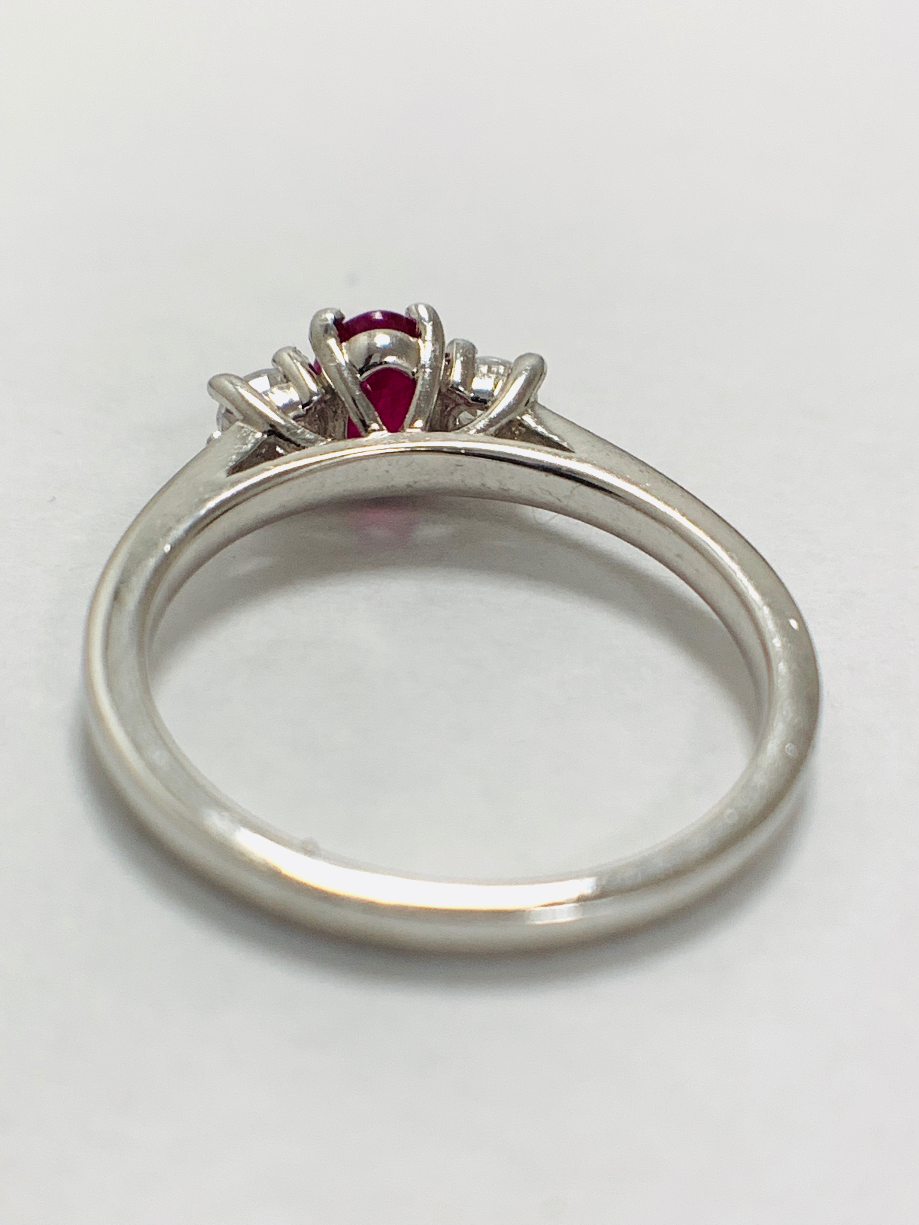 Platinum Diamond Ruby Diamond Three Stone Ring, - Image 6 of 10