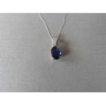 1Ct Sapphire And Diamond Pendant With An 7X5Mm Oval Cut Sapphire ( Fracture Treated ) And A Diamond