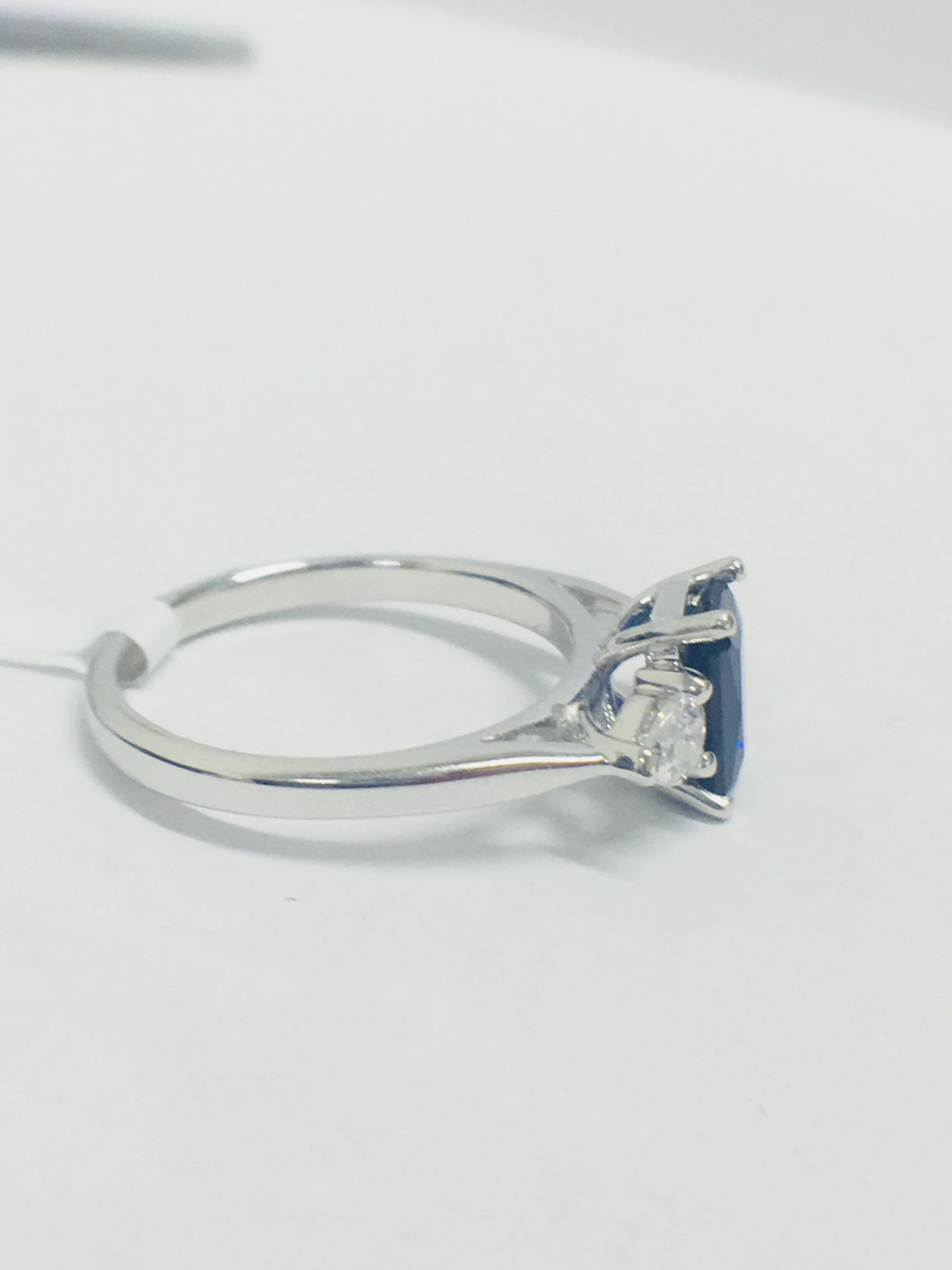 Platinum Sapphire Diamond Three Stone Ring, - Image 6 of 7