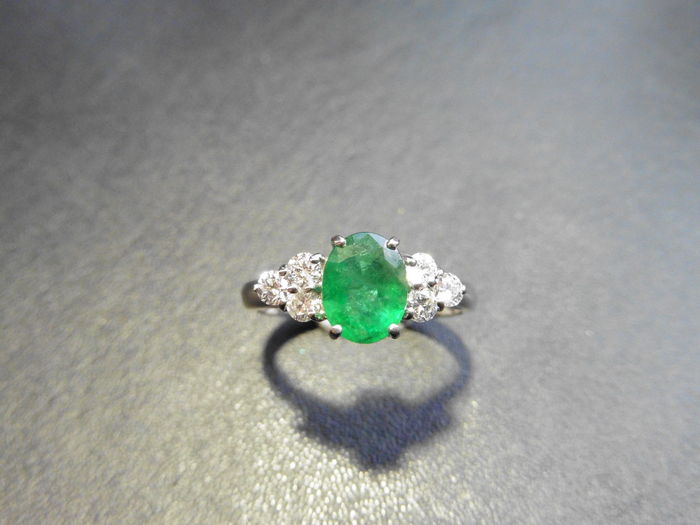 Platinum Emerald Diamond Navette Cluster Ring,