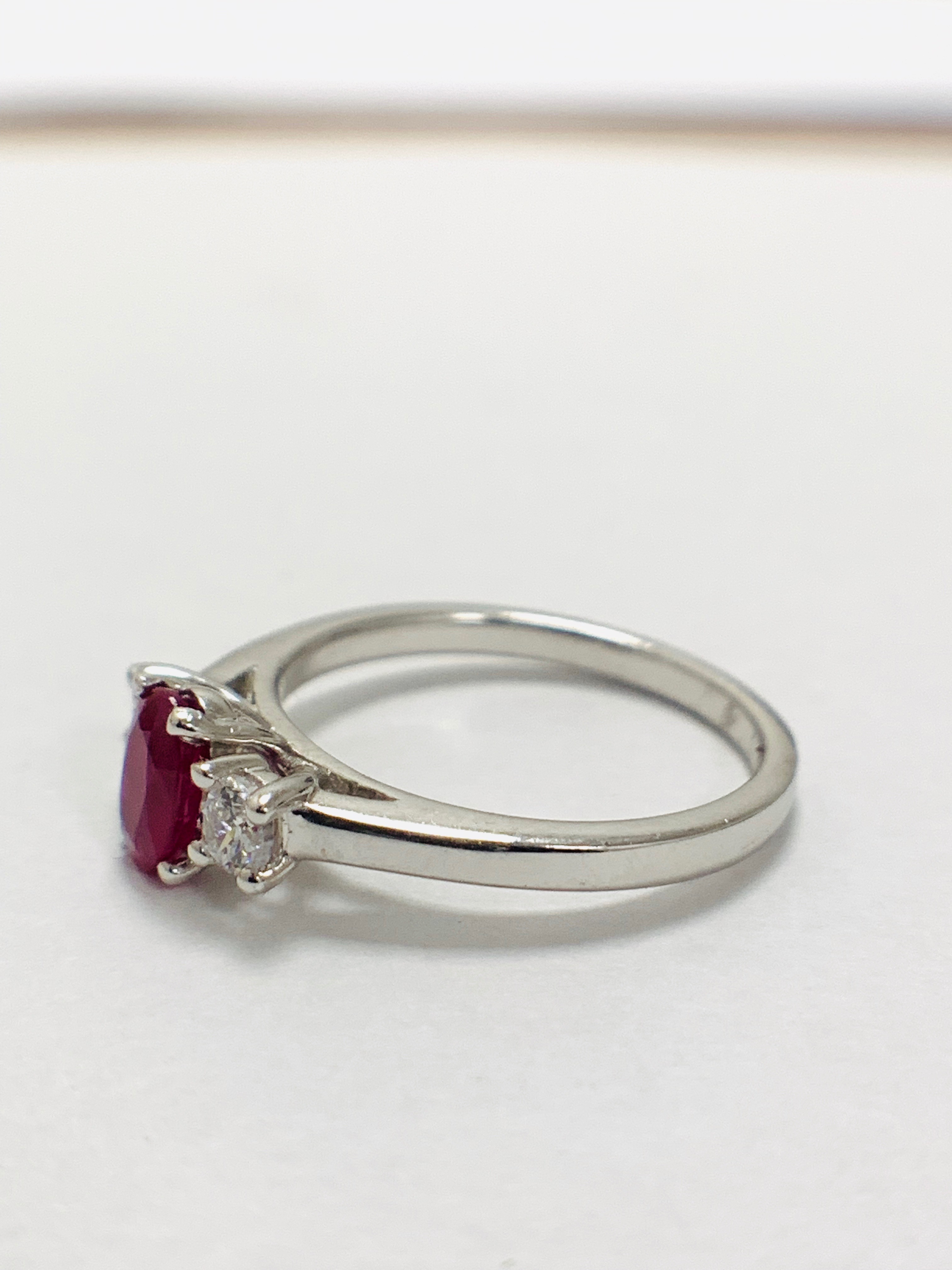 Platinum Diamond Ruby Diamond Three Stone Ring, - Image 4 of 10