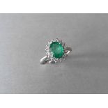 Platinum Emerald Diamond Cluster Ring,