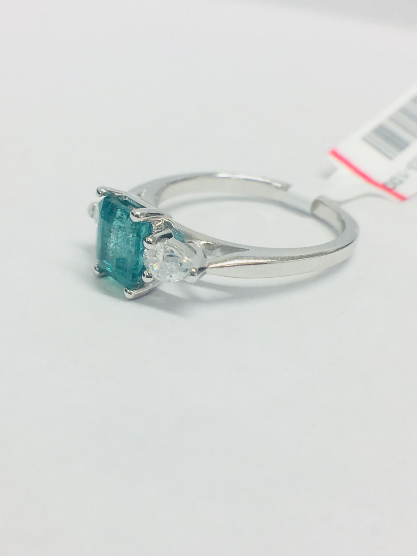 Platinum Emerald Diamond Three Stone Ring, - Image 2 of 6