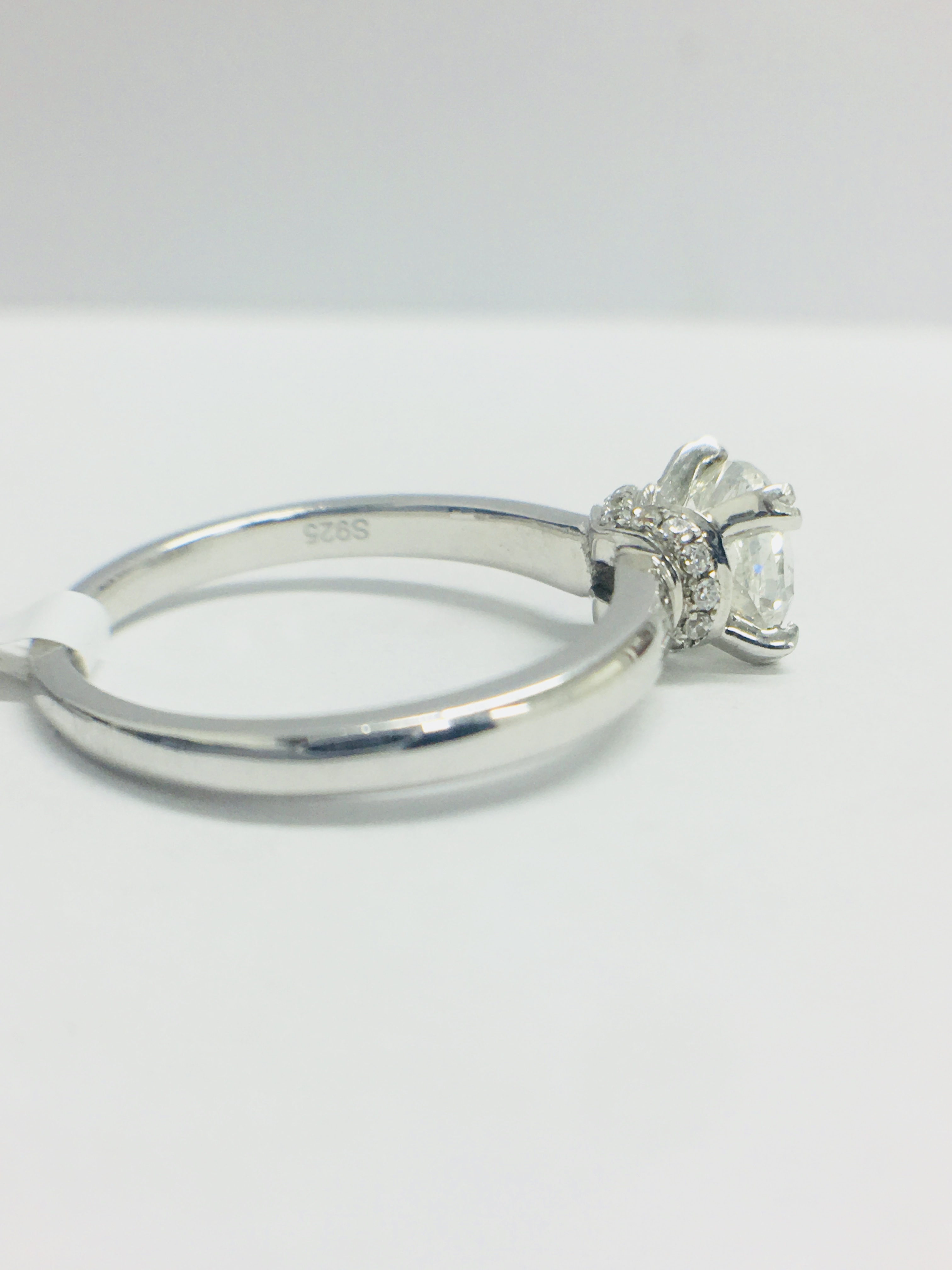 1Ct Cushion Cut Diamond Solitaire Ring In A Diamond Set Mount, - Image 9 of 11