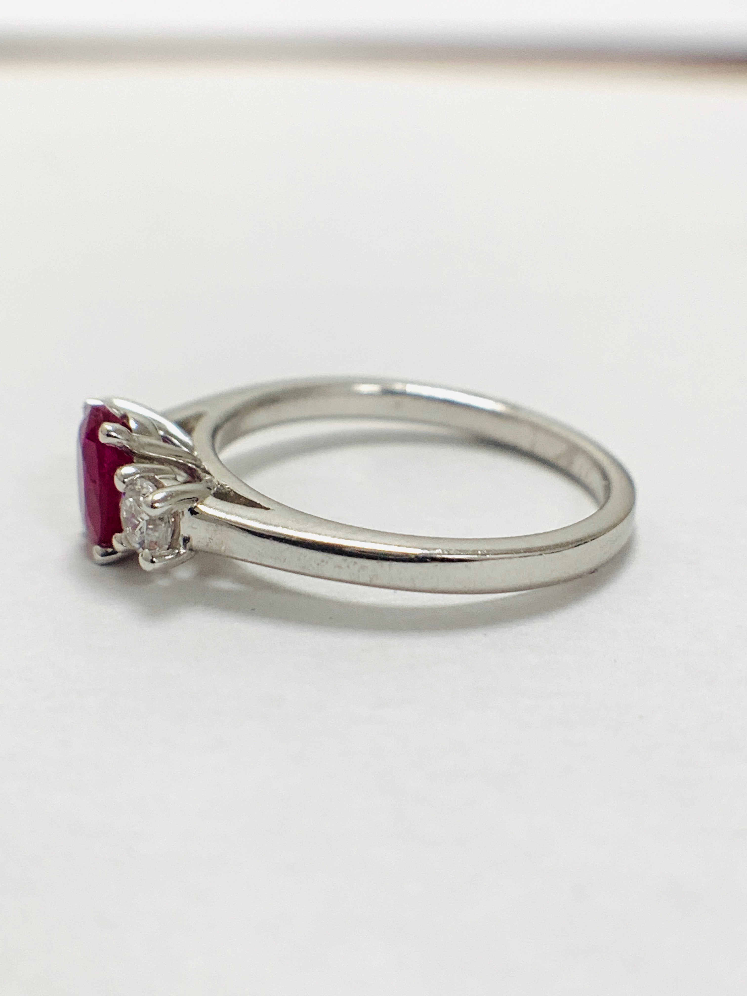 Platinum Diamond Ruby Diamond Three Stone Ring, - Image 3 of 10