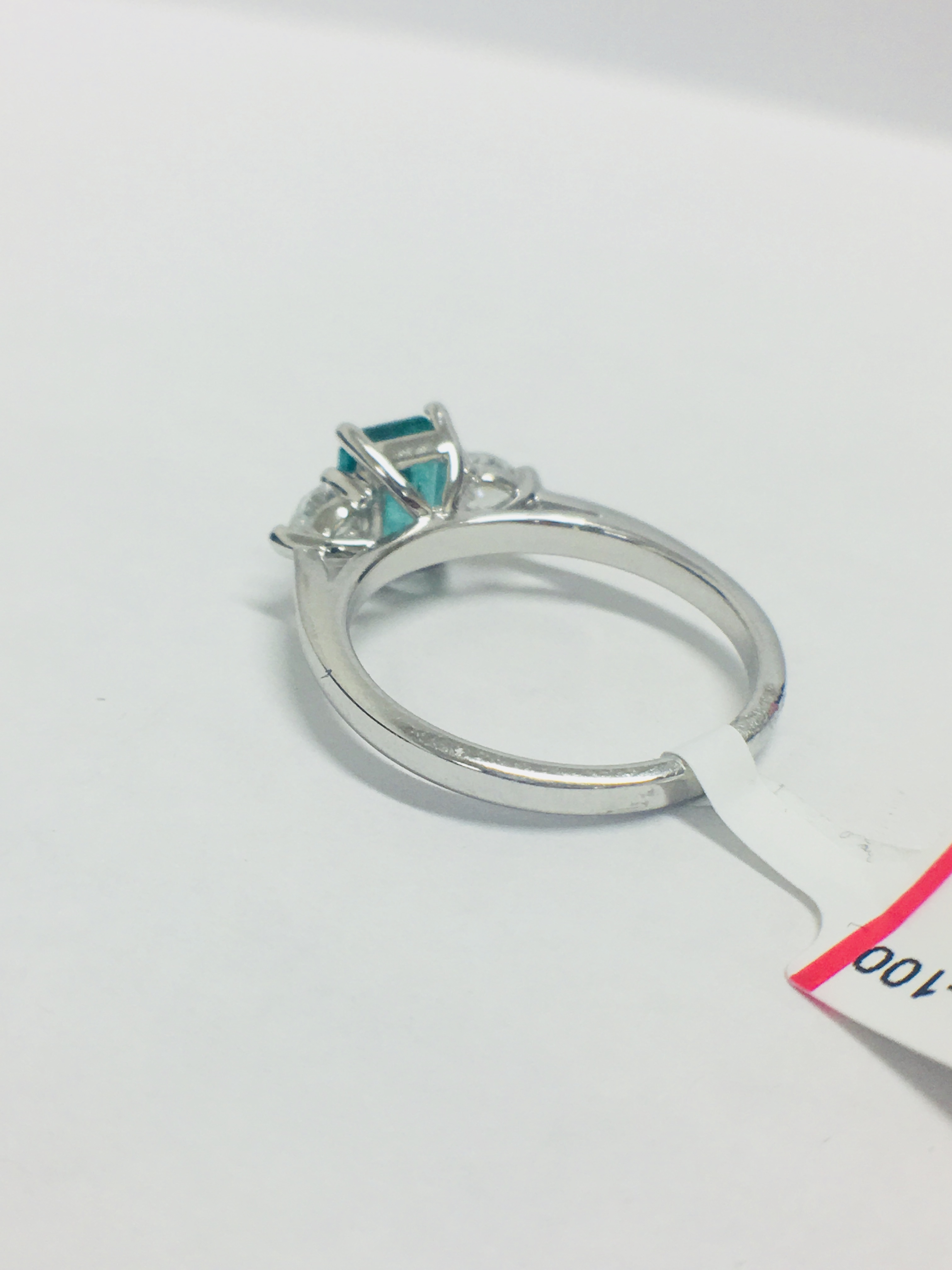 Platinum Emerald Diamond Three Stone Ring, - Image 4 of 6