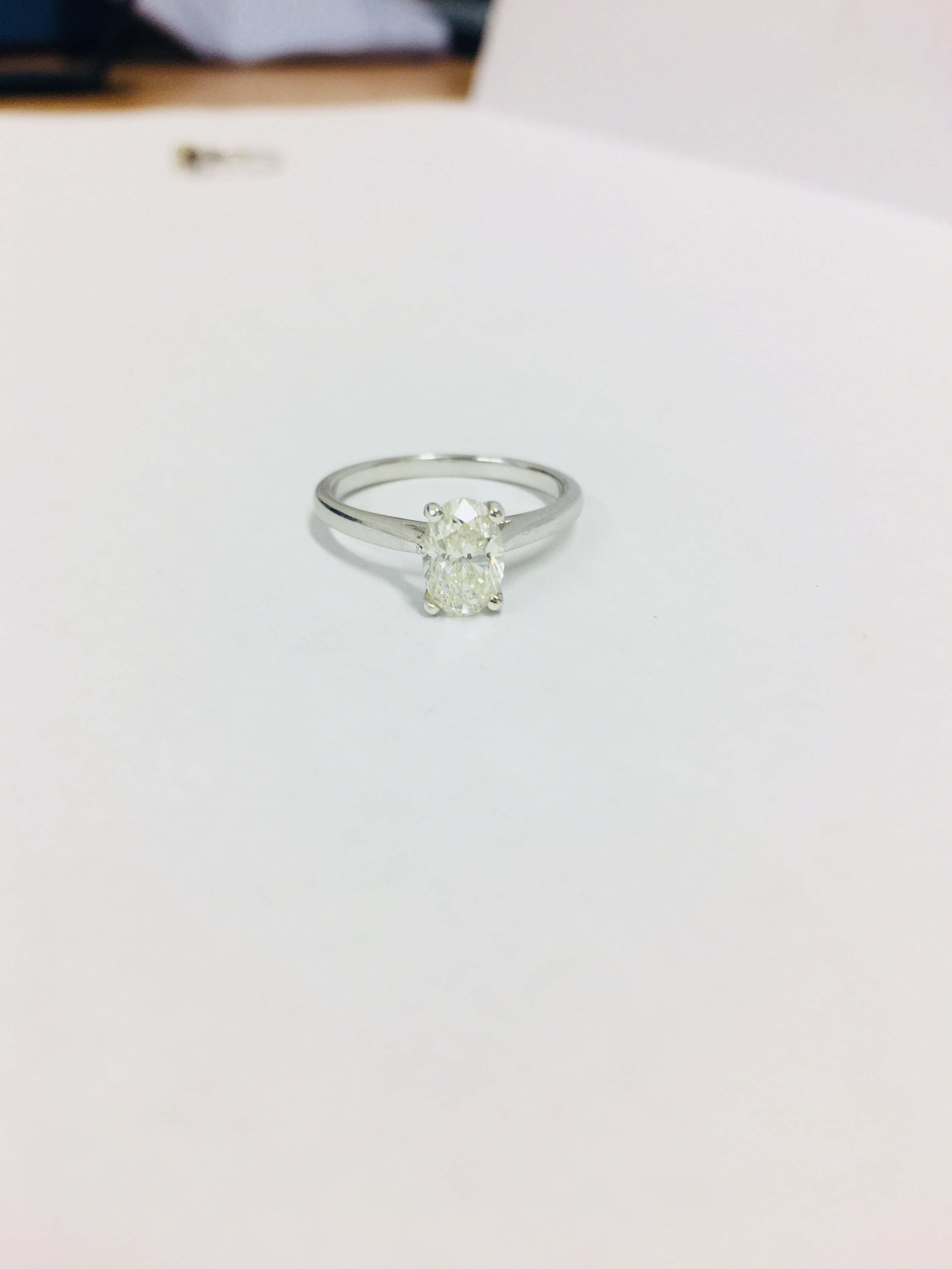 Platinum Diamond Oval Solitaire Ring, - Image 8 of 8