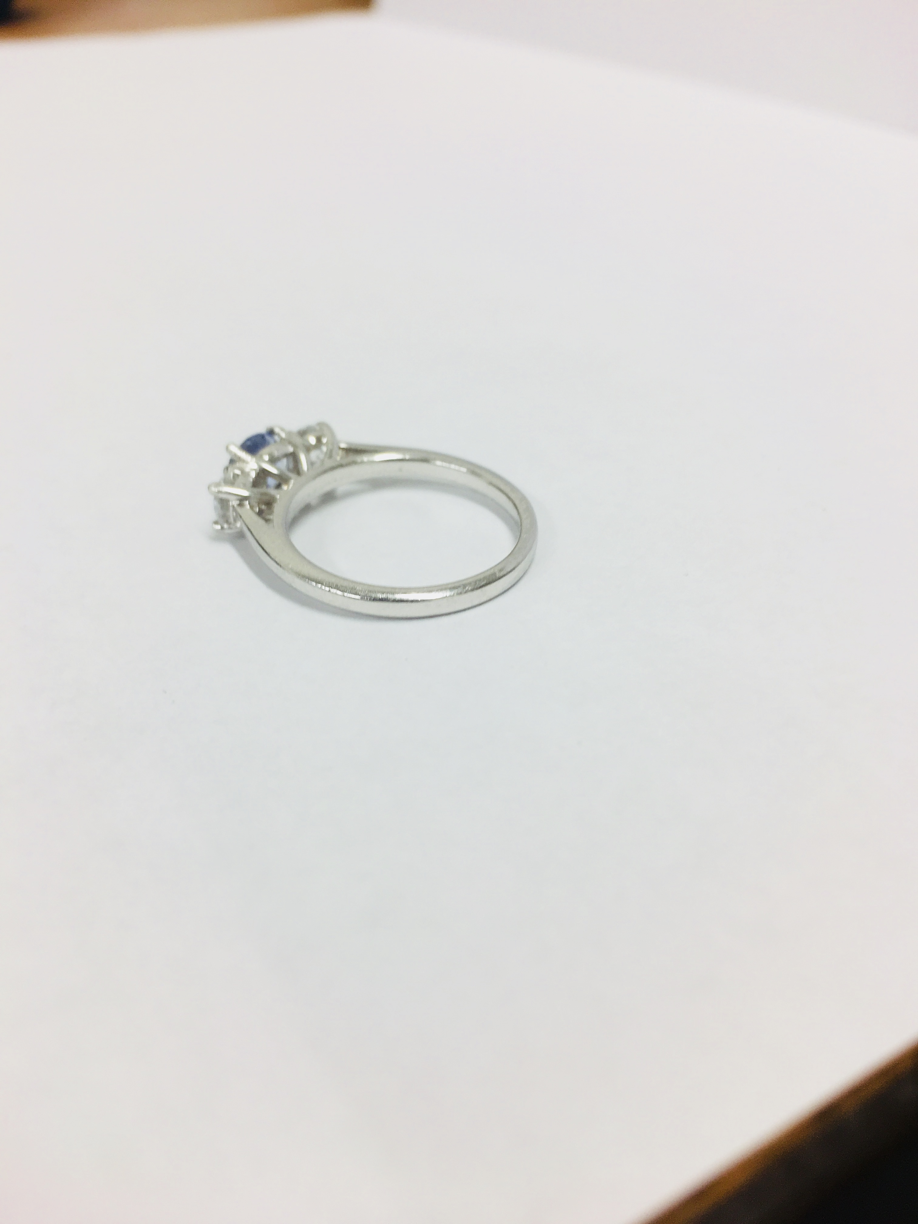 Platinum Sapphire (Ceylon) Diamond Three Stone Ring, - Image 3 of 6