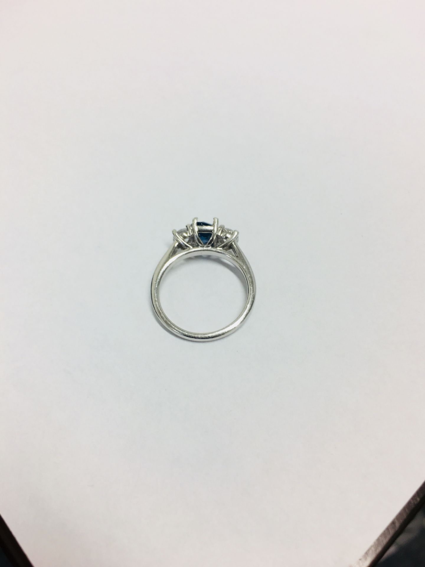 Platinum Sapphire Diamond Three Stone Ring, - Image 4 of 6