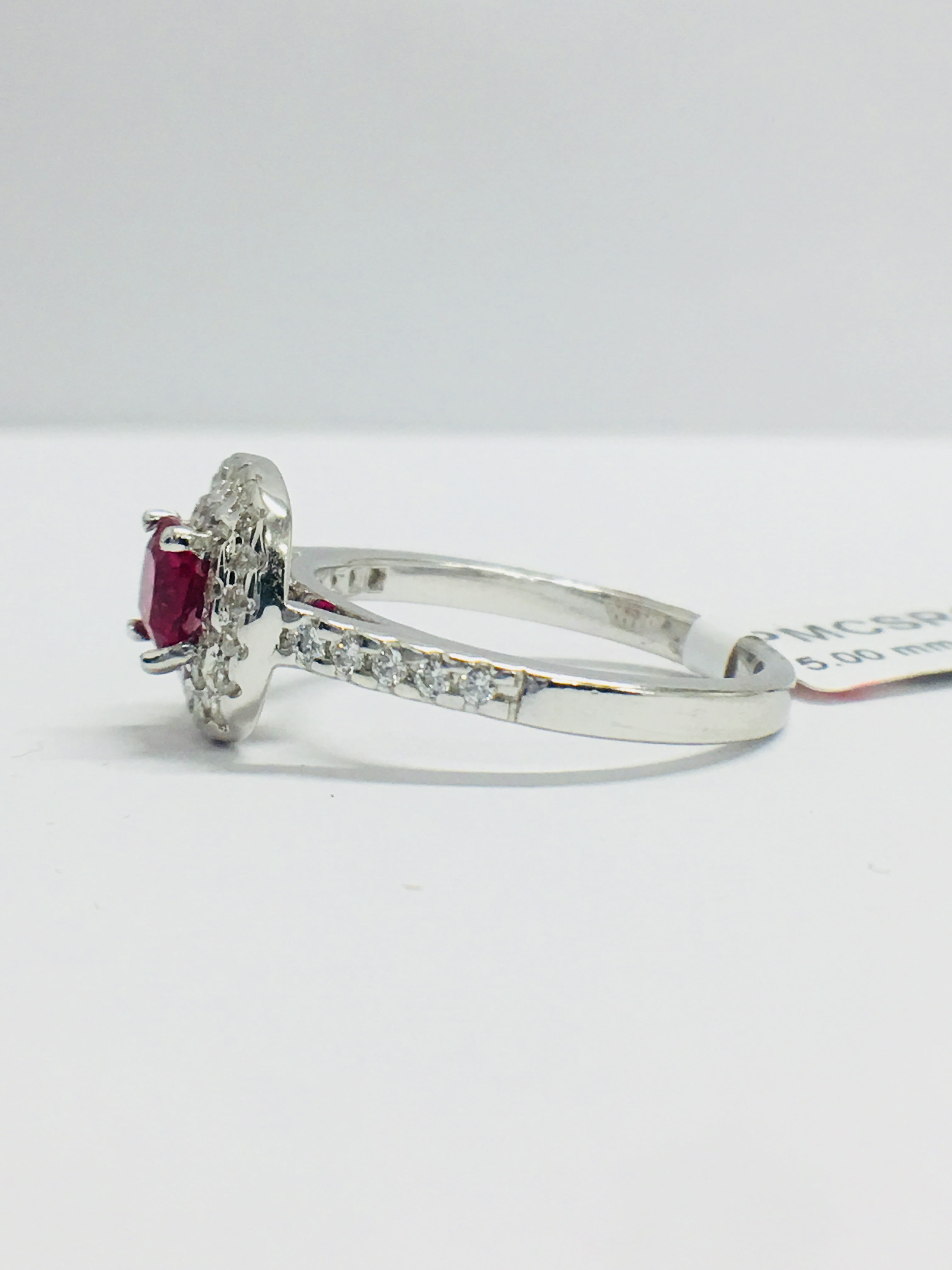 Platinum Ruby Diamond Double Halo Dress Ring, - Image 3 of 9