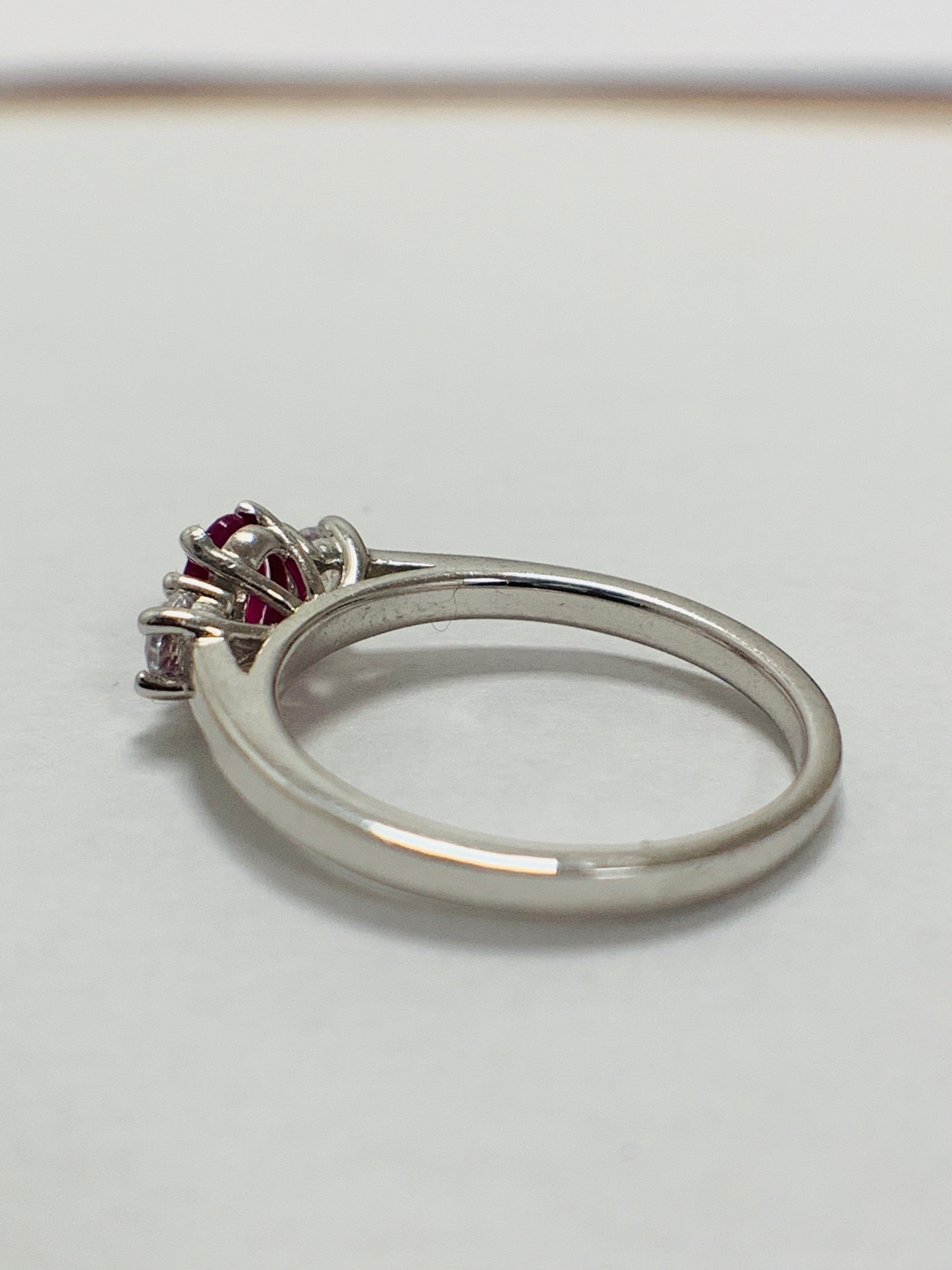 Platinum Diamond Ruby Diamond Three Stone Ring, - Image 5 of 10