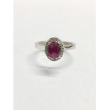 Ruby And Diamond Cluster Ring Set In Platinum.