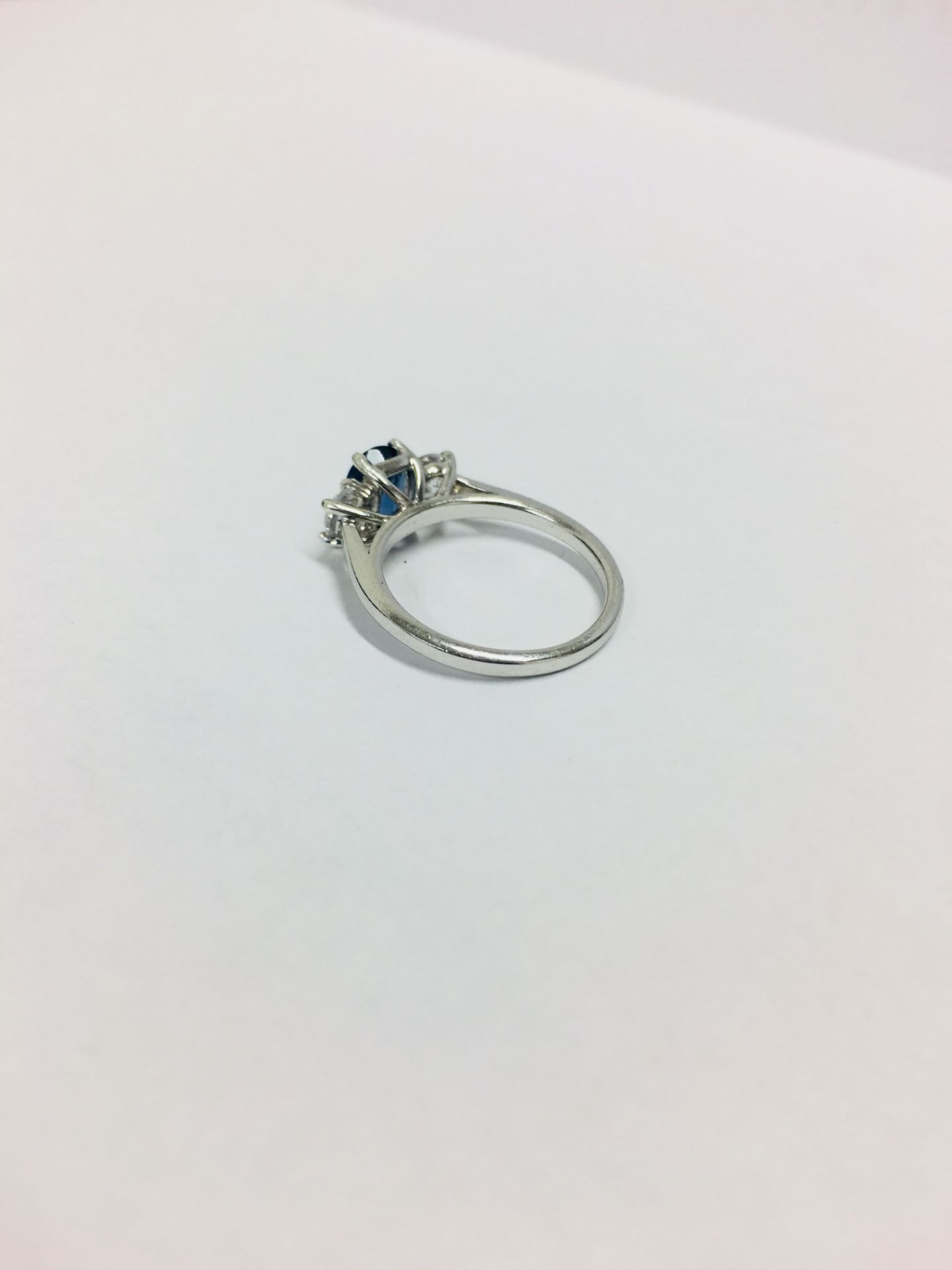 Platinum Sapphire Diamond Three Stone Ring, - Image 3 of 6