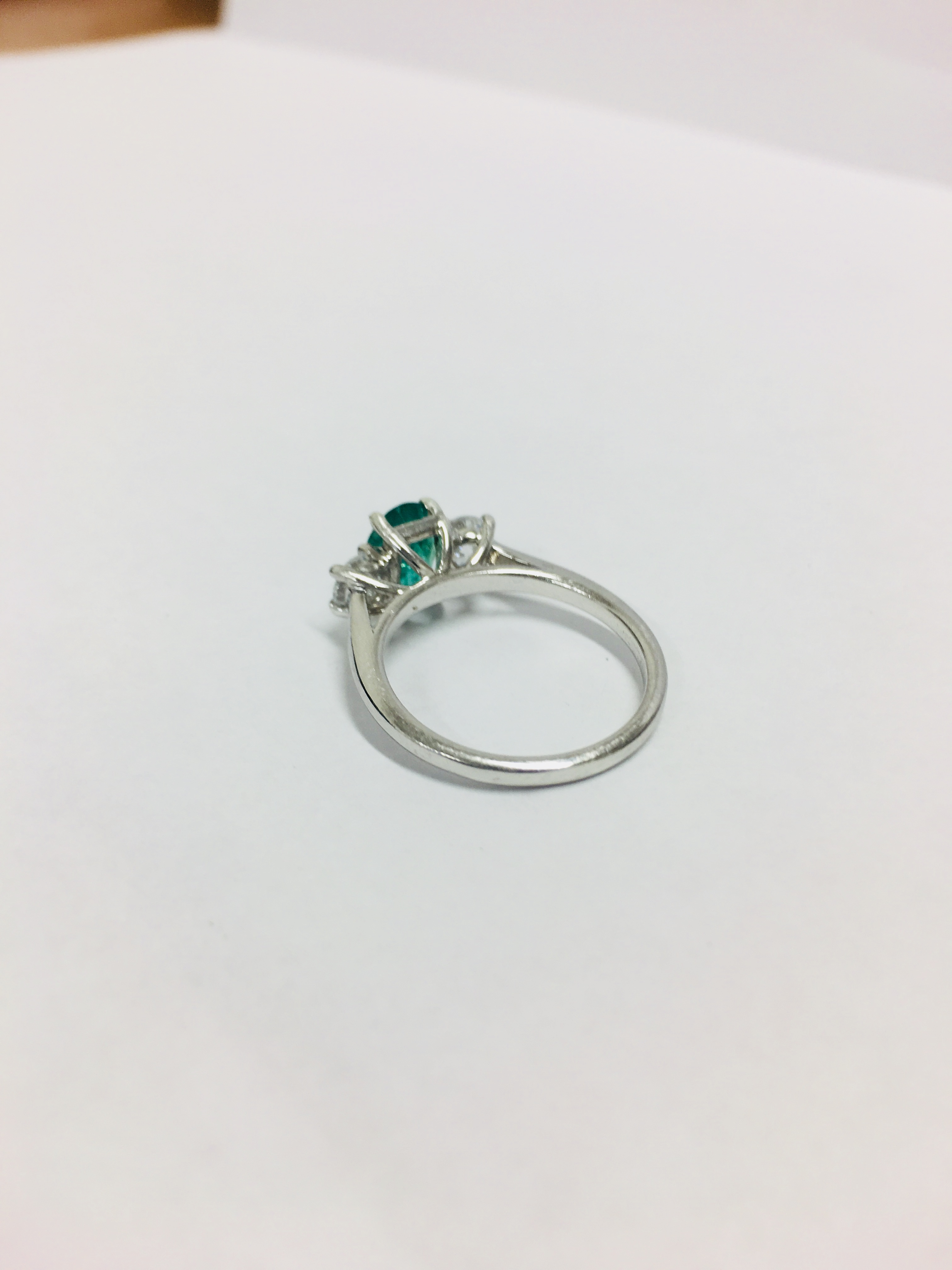 Platinum Emerald Diamond Three Stone Ring, - Image 2 of 5