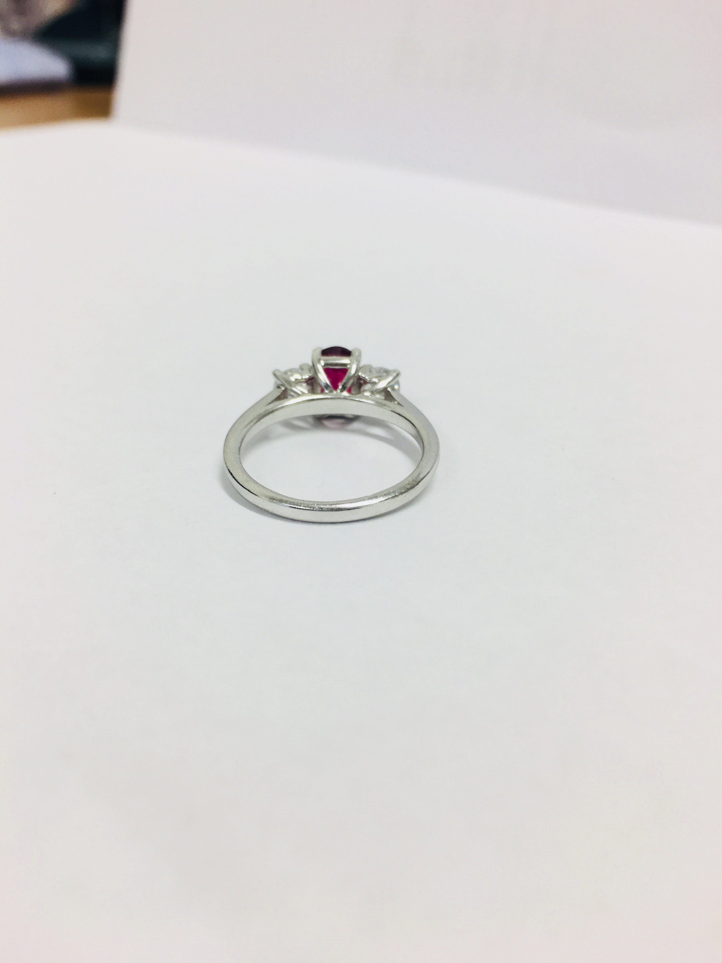 Platinum Ruby Diamnd Three Stone Ring, - Image 5 of 7
