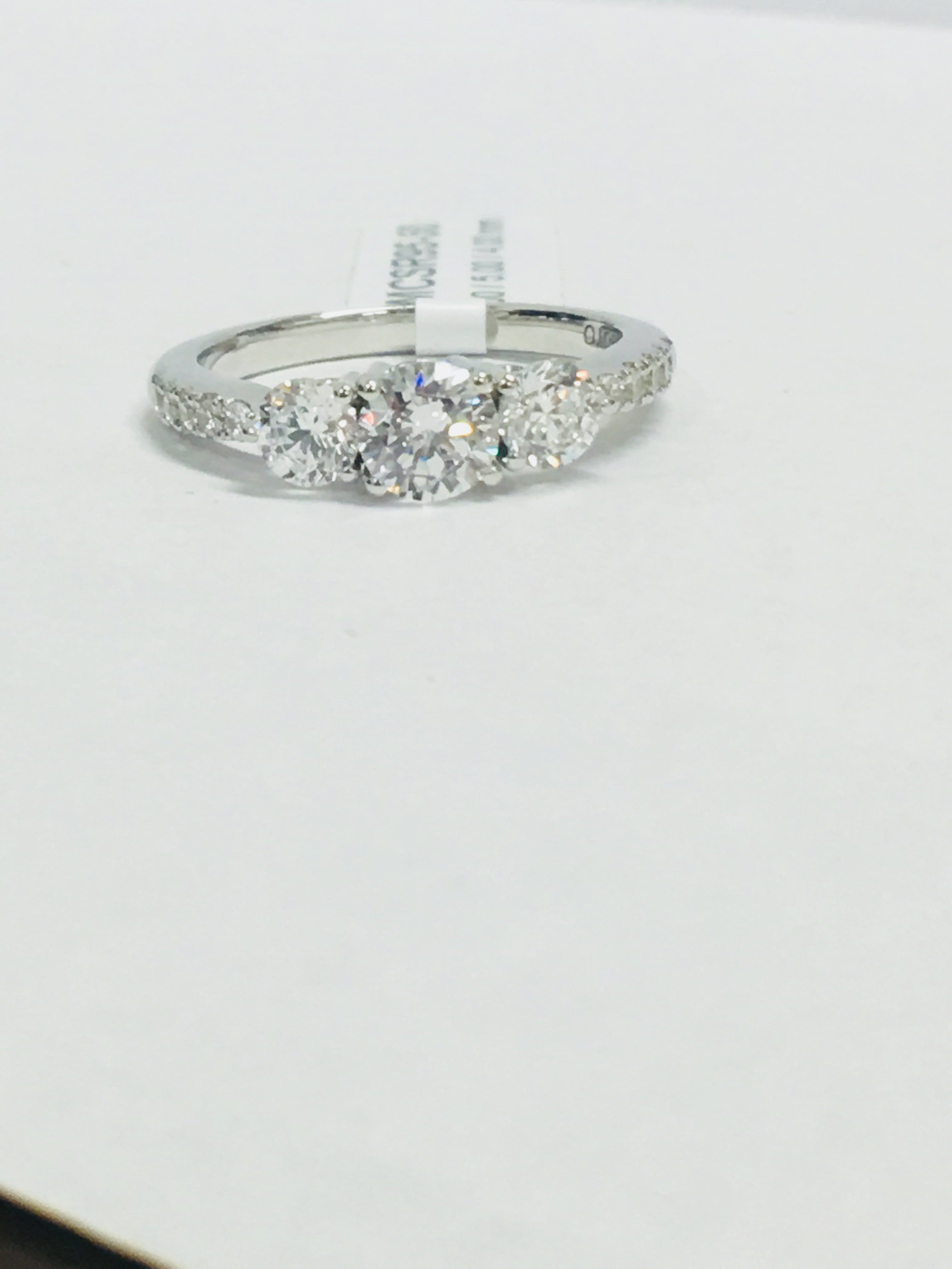 1.10Ct Platinum Diamond Three Stone Ring, - Image 4 of 6