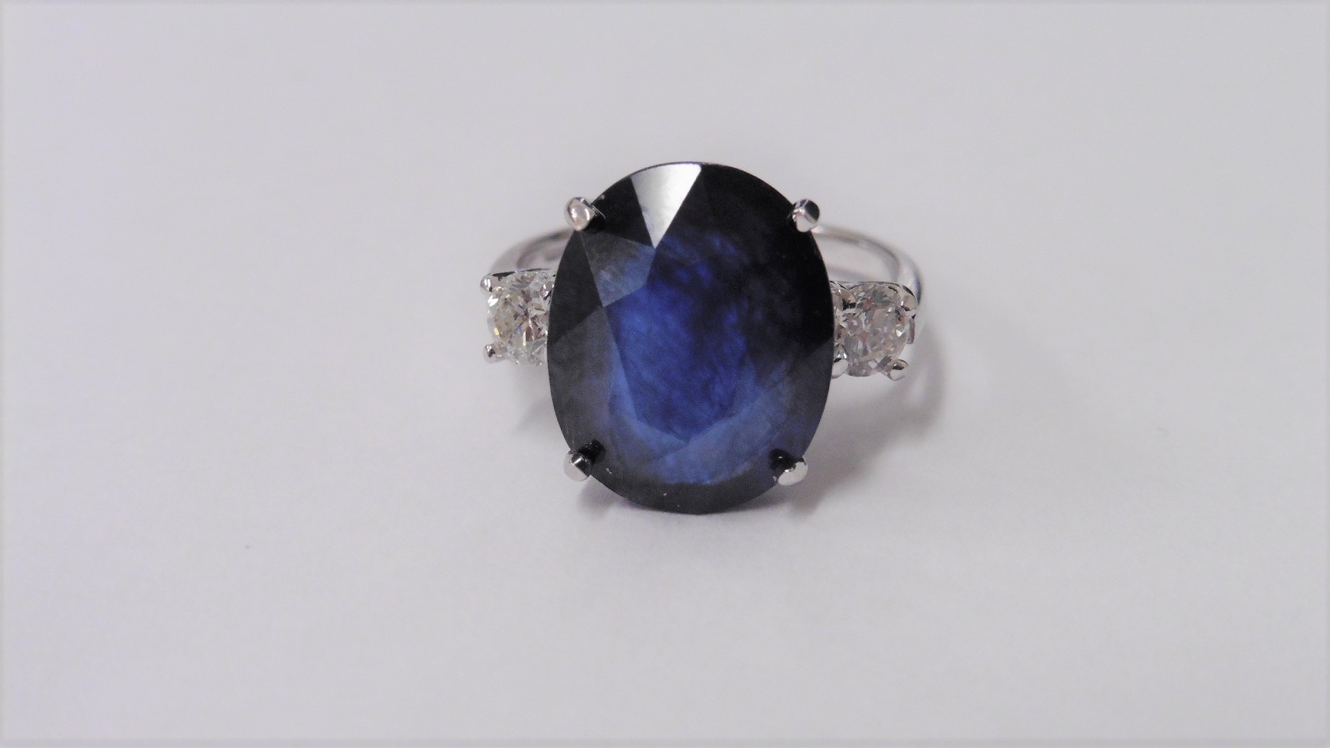 9Ct Sapphire And Diamond Trilogy Ring Set In Platinum. - Image 3 of 3
