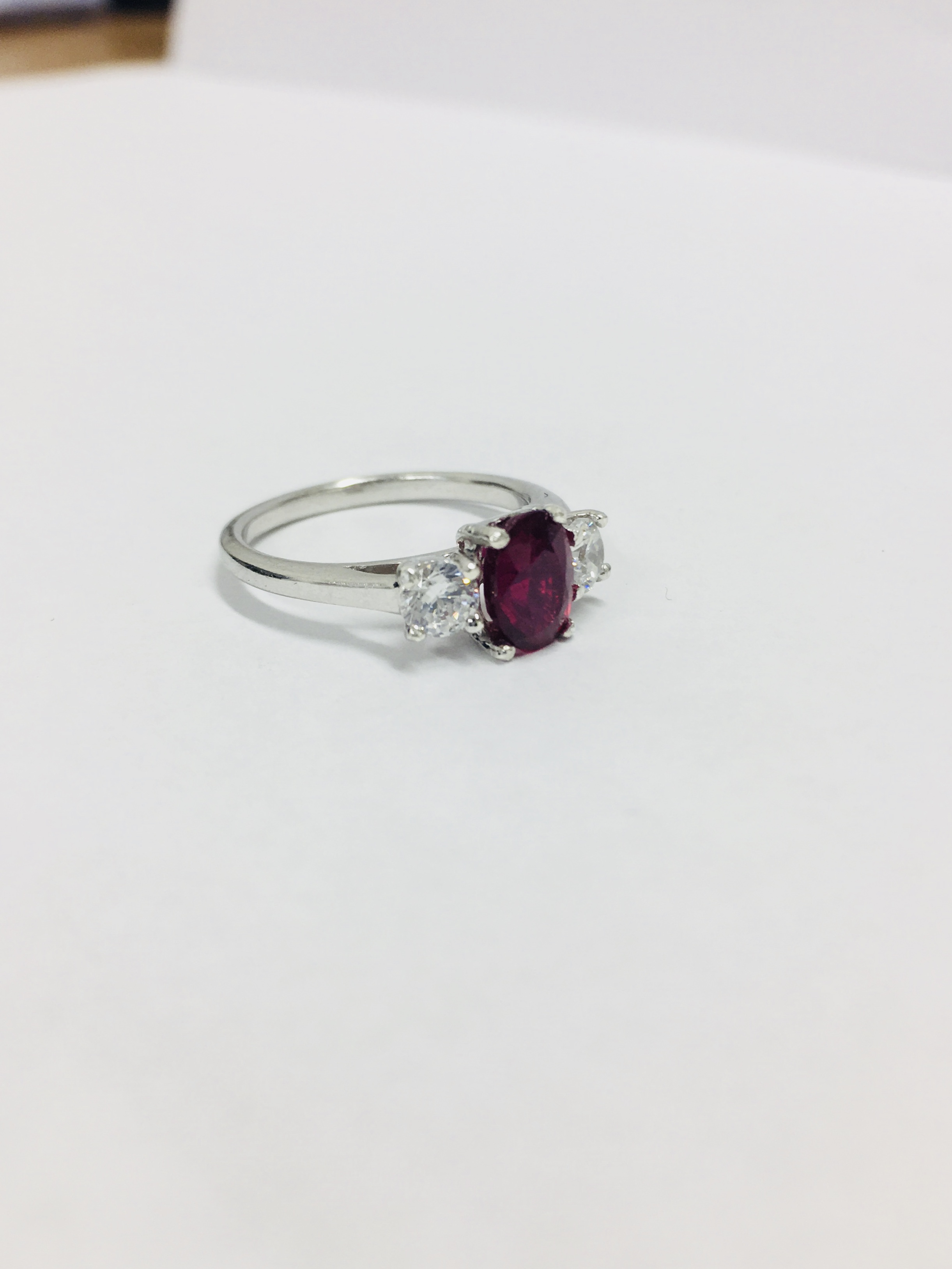 Platinum Ruby Diamnd Three Stone Ring, - Image 7 of 7