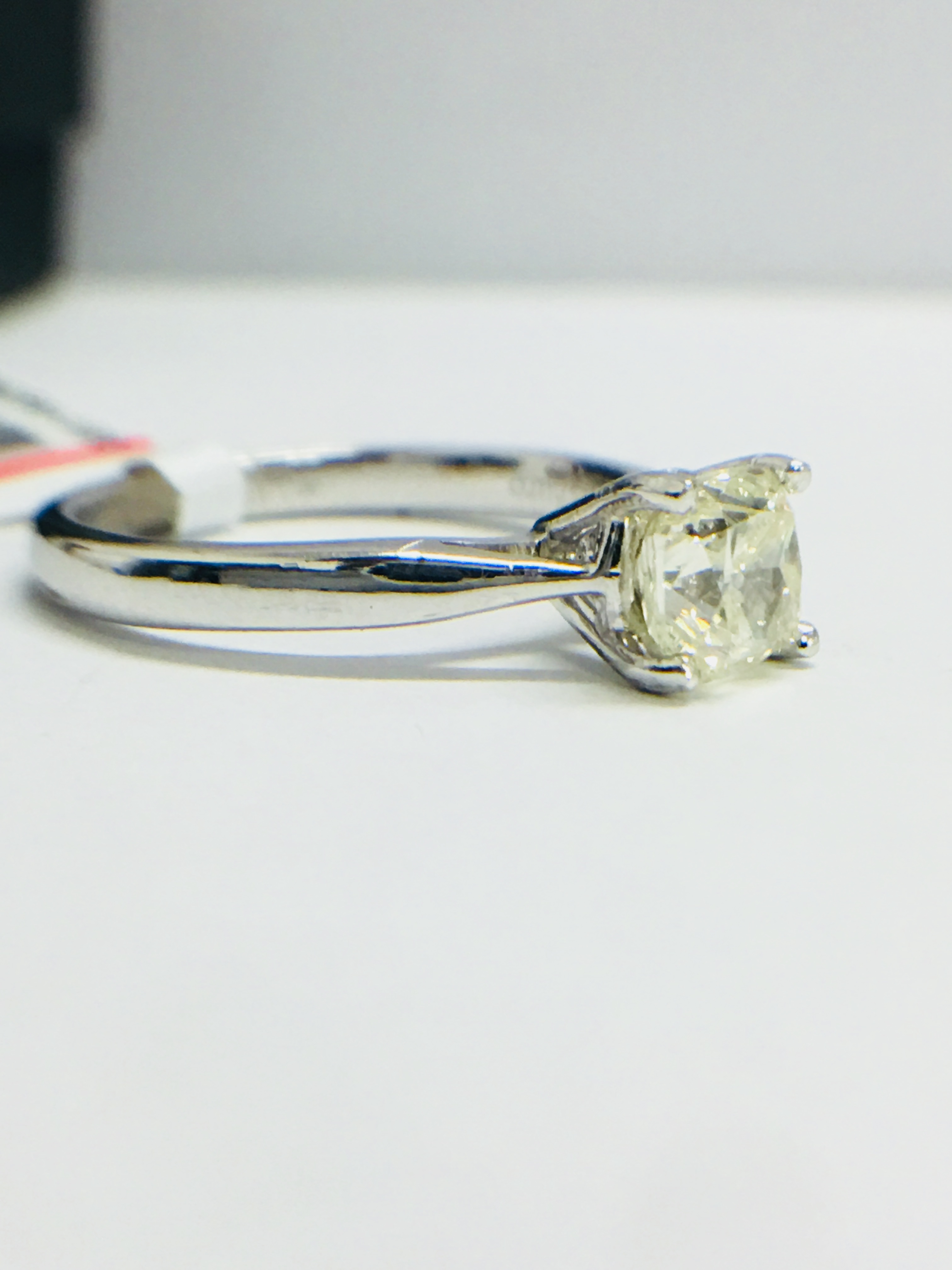 Platinum 1Ct Cushion Diamond Solitaire Ring, - Image 3 of 3