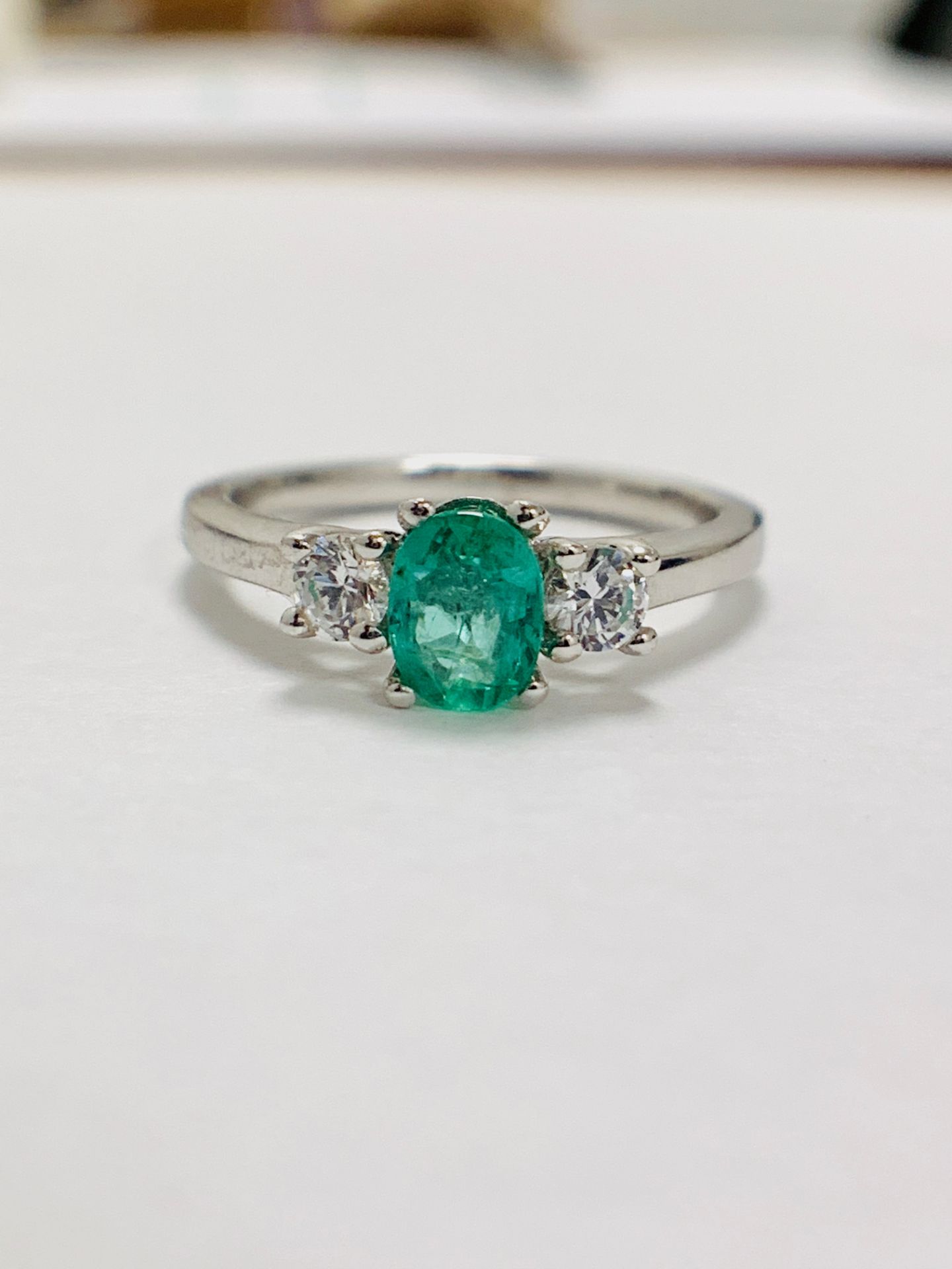 Platinum Diamond Emerald Three Stone Ring,