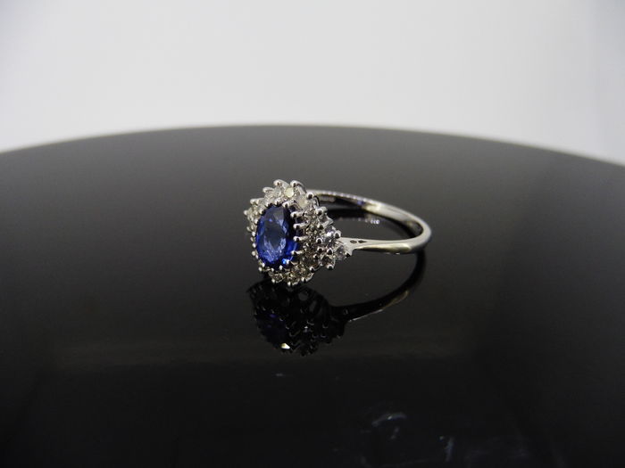 Sapphire And Diamond Cluster Style Ring Set In Platinum. - Image 2 of 3