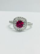 Platinum Ruby Diamond Double Halo Dress Ring,