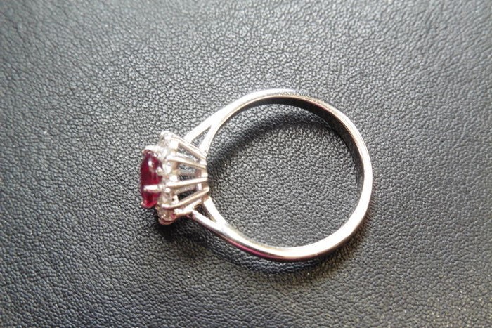 Ruby And Diamond Cluster Style Ring Set In Platinum. - Image 2 of 3