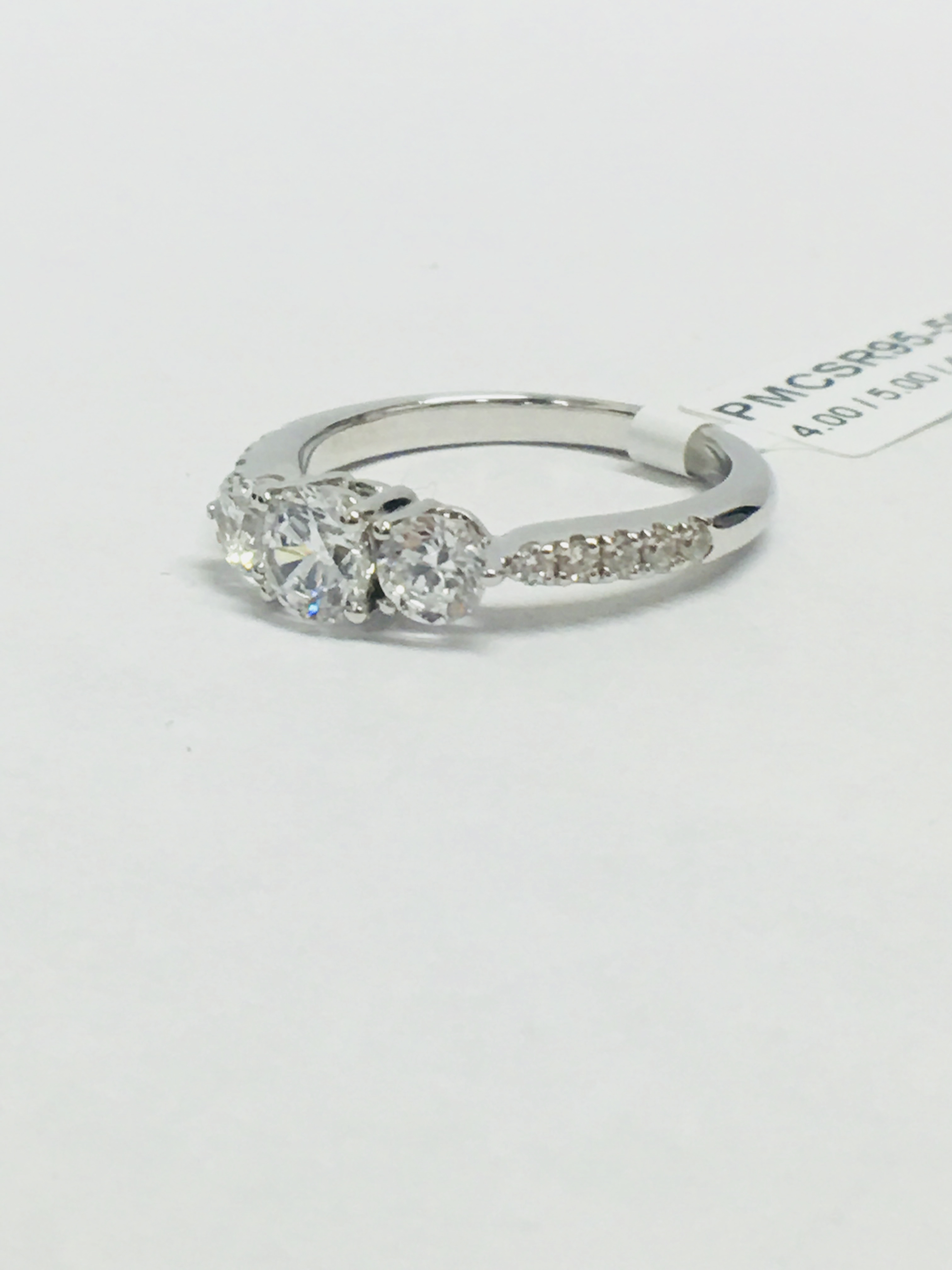 Platinum Diamond Three Stone Ring With Diamond Set Shoulders, - Image 8 of 8