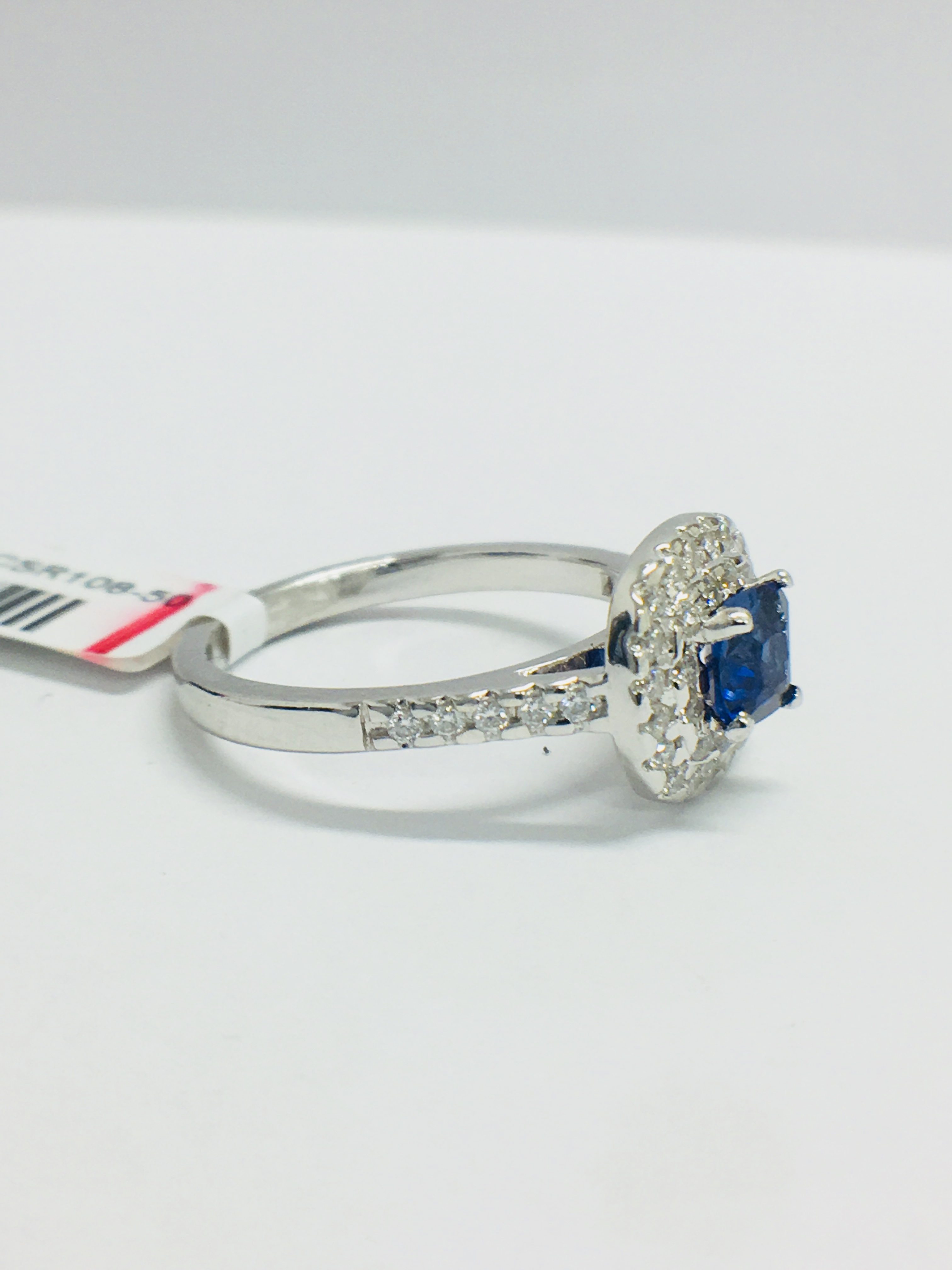 Platinum Sapphire Diamond Double Halo Dress Ring, - Image 9 of 12