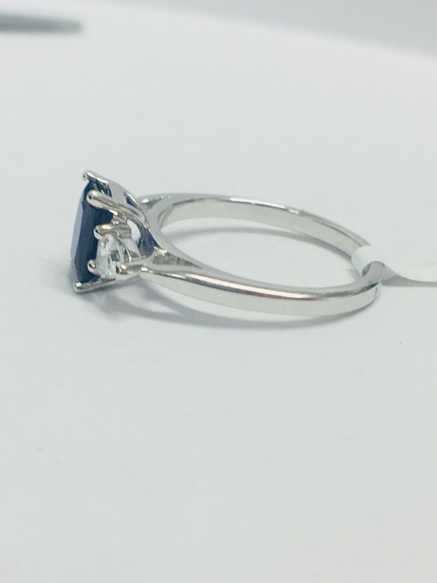 Platinum Sapphire Diamond Three Stone Ring, - Image 3 of 7