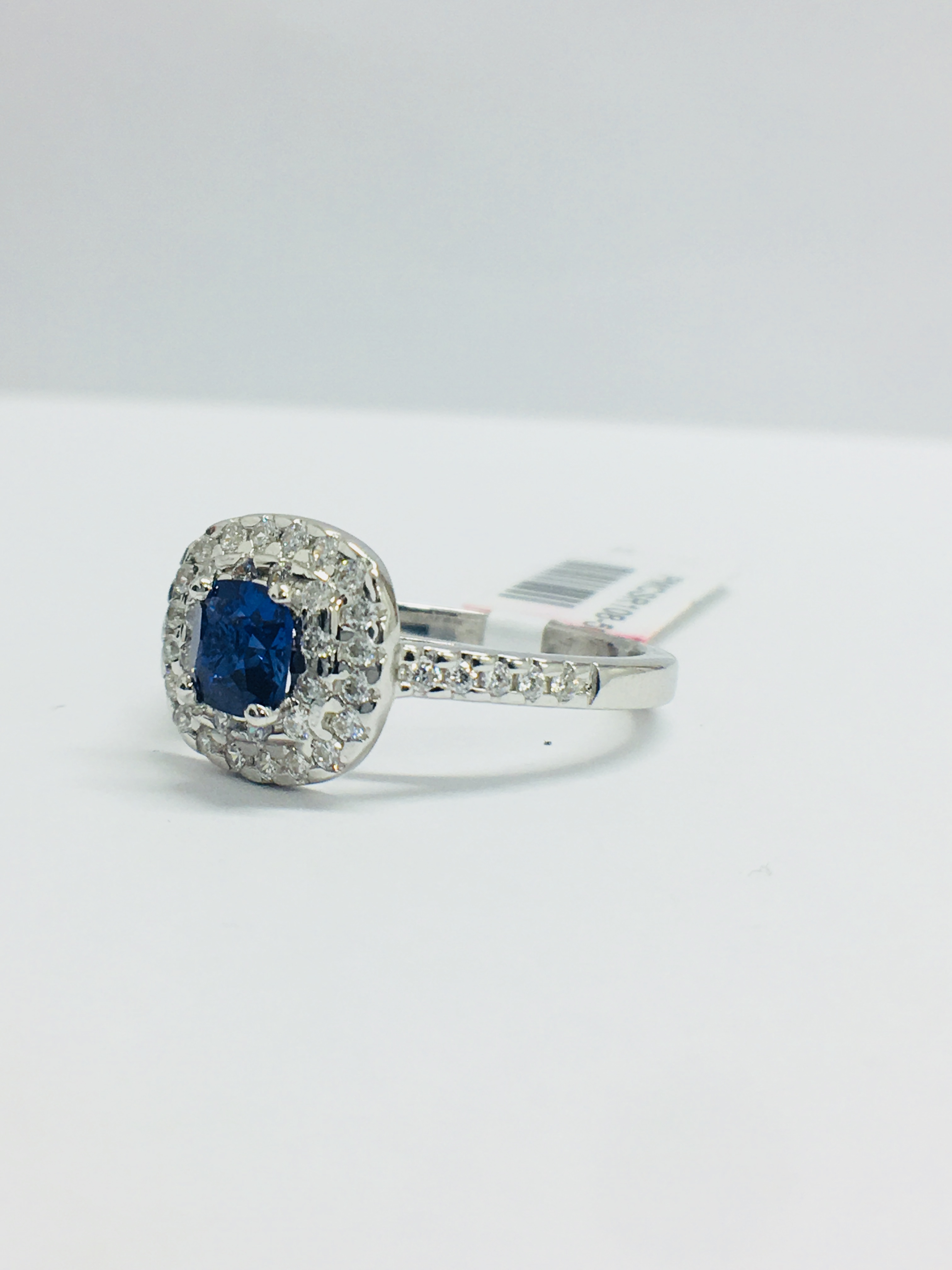 Platinum Sapphire Diamond Double Halo Dress Ring, - Image 4 of 12