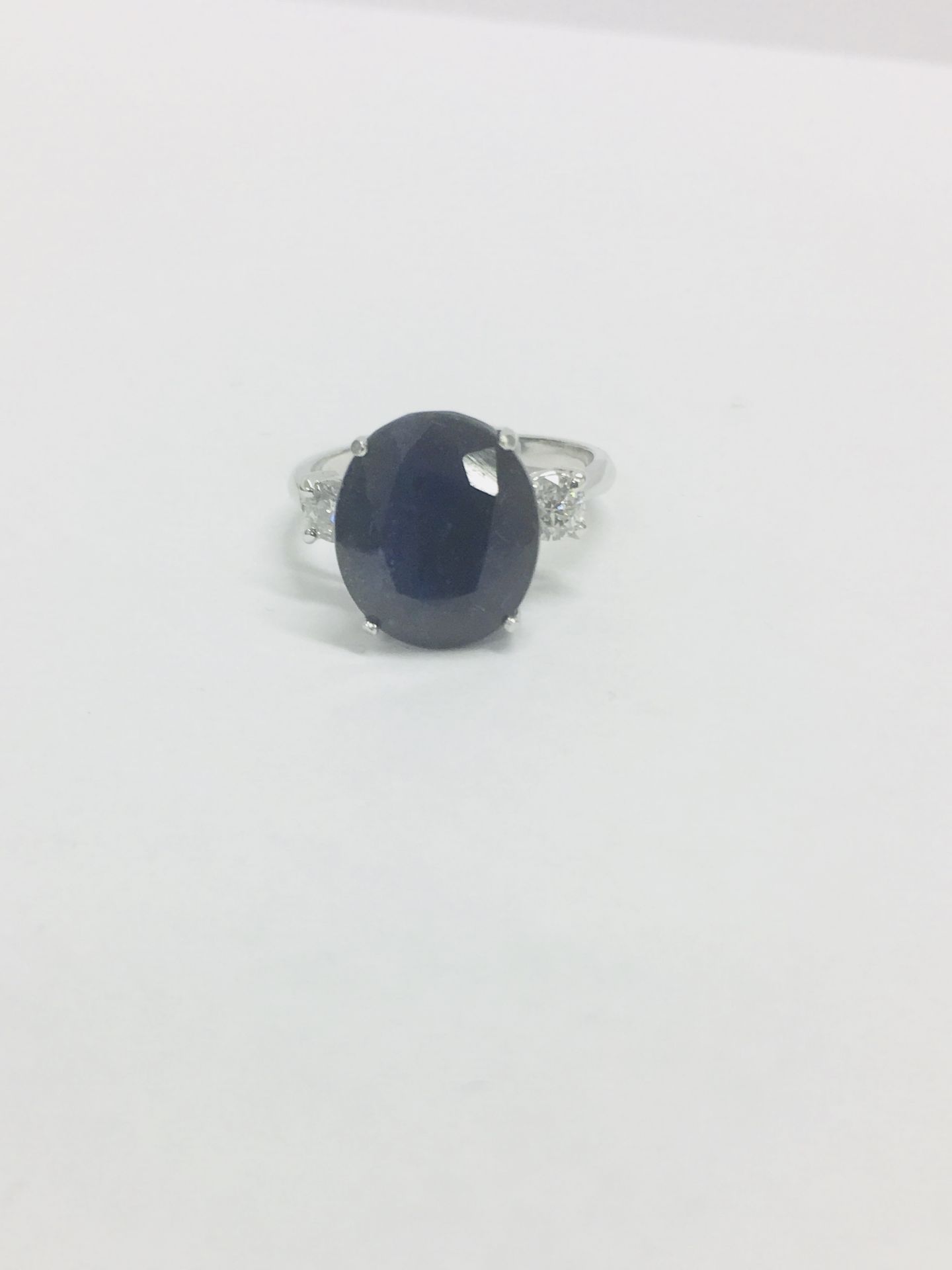 Platinum Sapphire Diamond Three Stone Ring, - Image 2 of 4