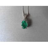 1.60Ct Emerald And Diamond Pendant With An 8X6Mm Oval Cut Emerald ( Oil Treated ) And A Diamond Set