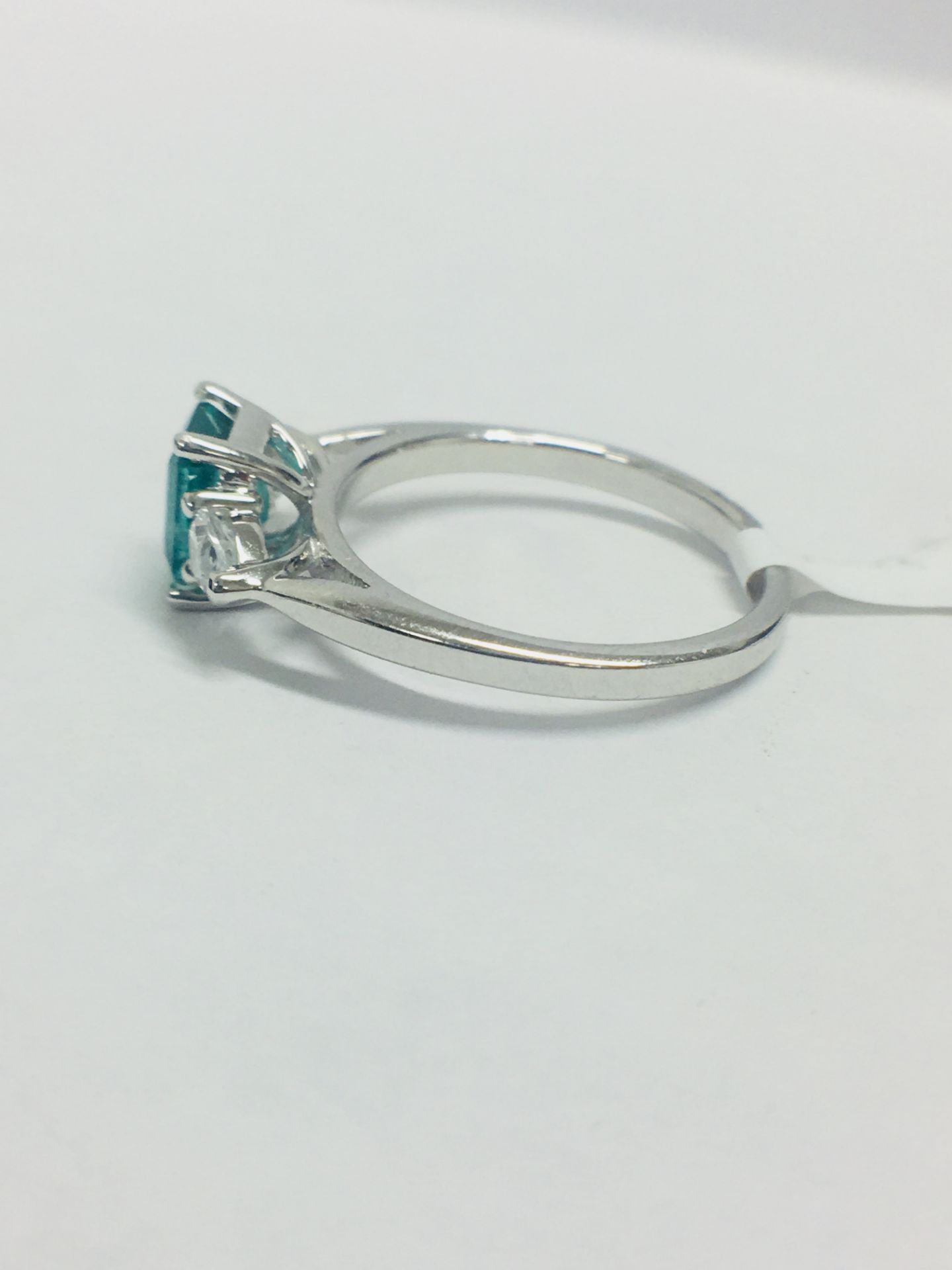 Platinum Emerald Diamond Three Stone Ring, - Image 3 of 6
