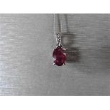 1Ct Ruby And Diamond Pendant With An 7X5Mm Oval Cut Ruby ( Fracture Treated ) And A Diamond Set Bale