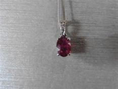 1Ct Ruby And Diamond Pendant With An 7X5Mm Oval Cut Ruby ( Fracture Treated ) And A Diamond Set Bale