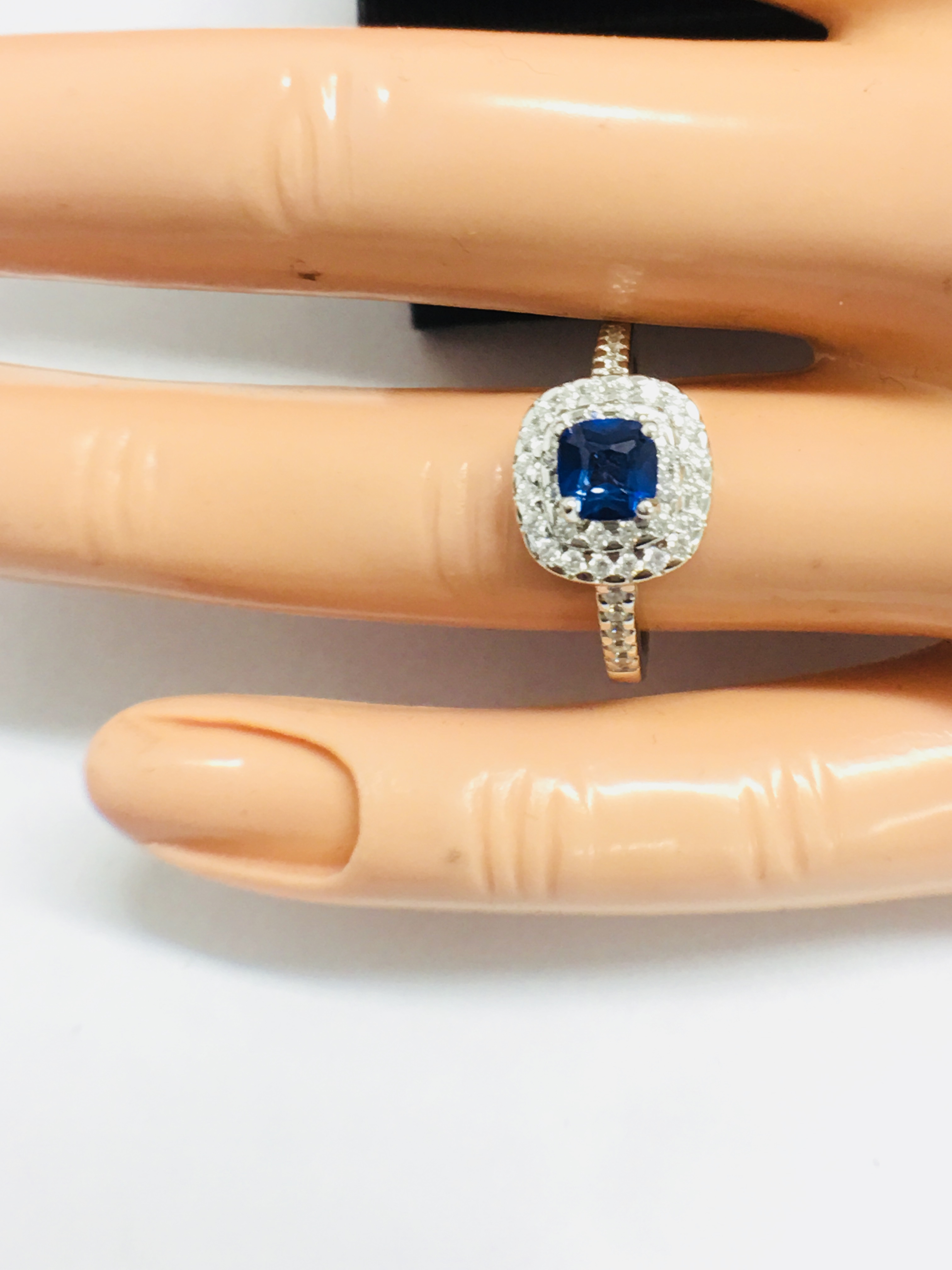 Platinum Sapphire Diamond Double Halo Dress Ring, - Image 12 of 12