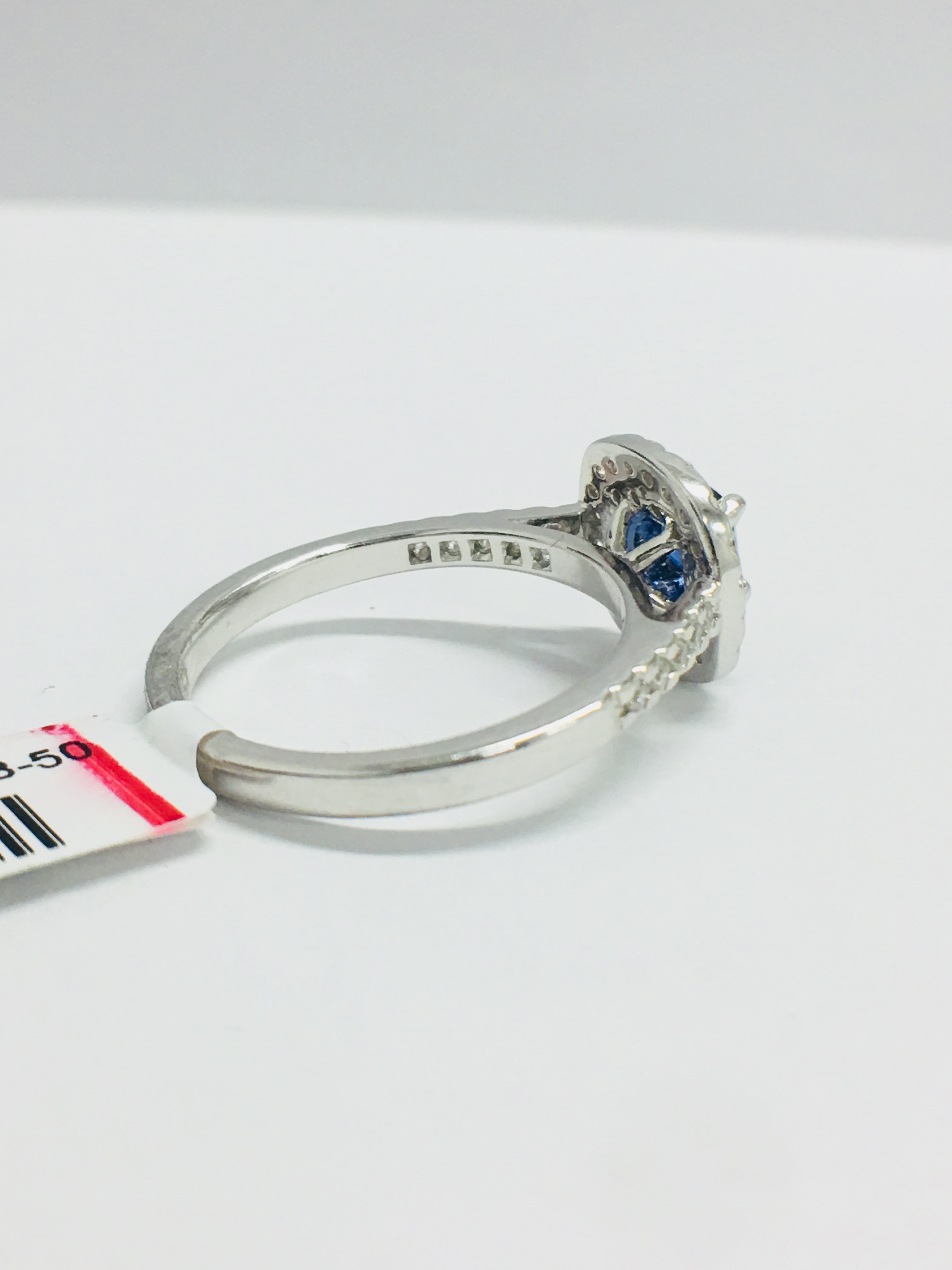 Platinum Sapphire Diamond Double Halo Dress Ring, - Image 8 of 12