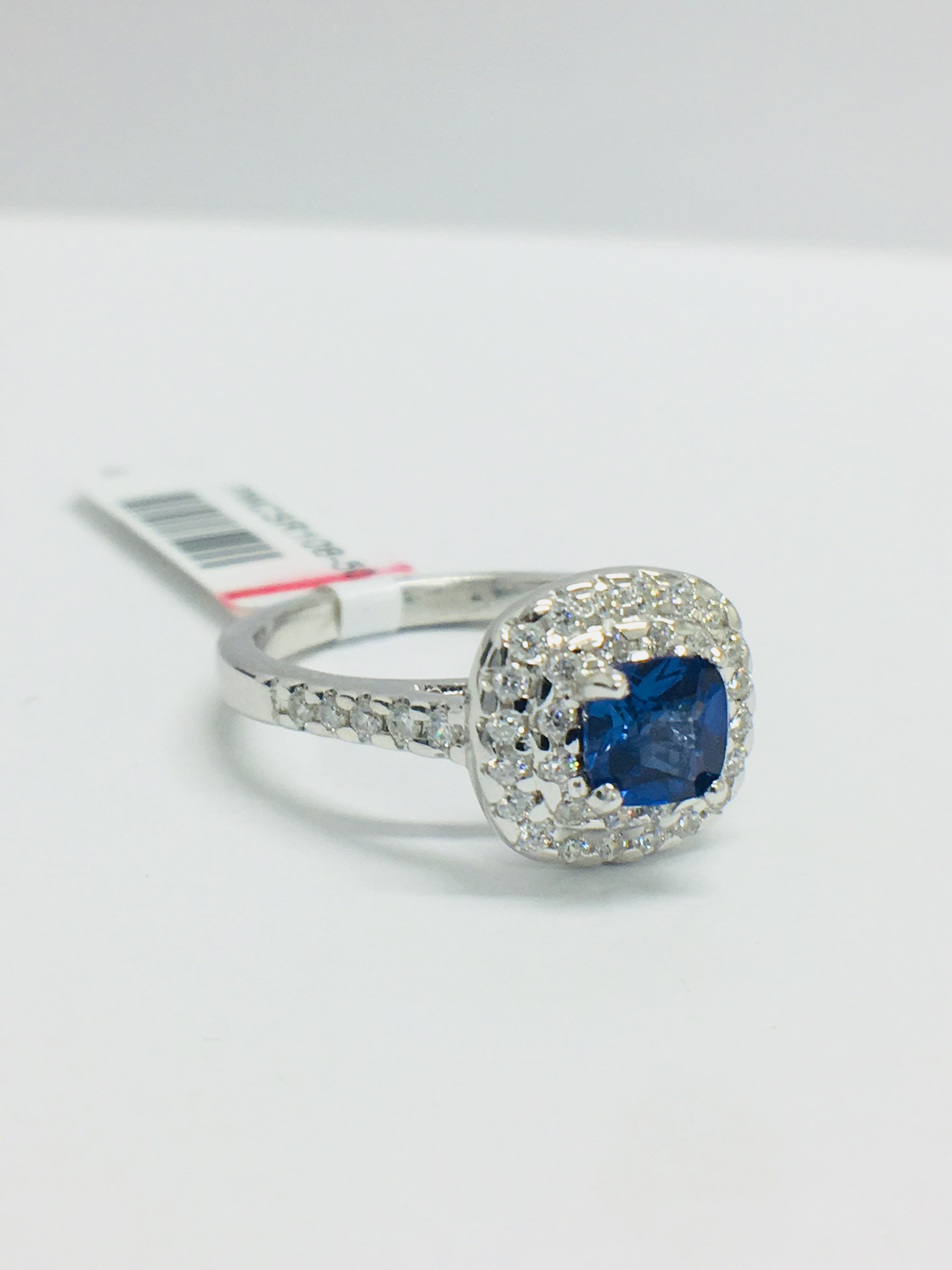 Platinum Sapphire Diamond Double Halo Dress Ring, - Image 10 of 12