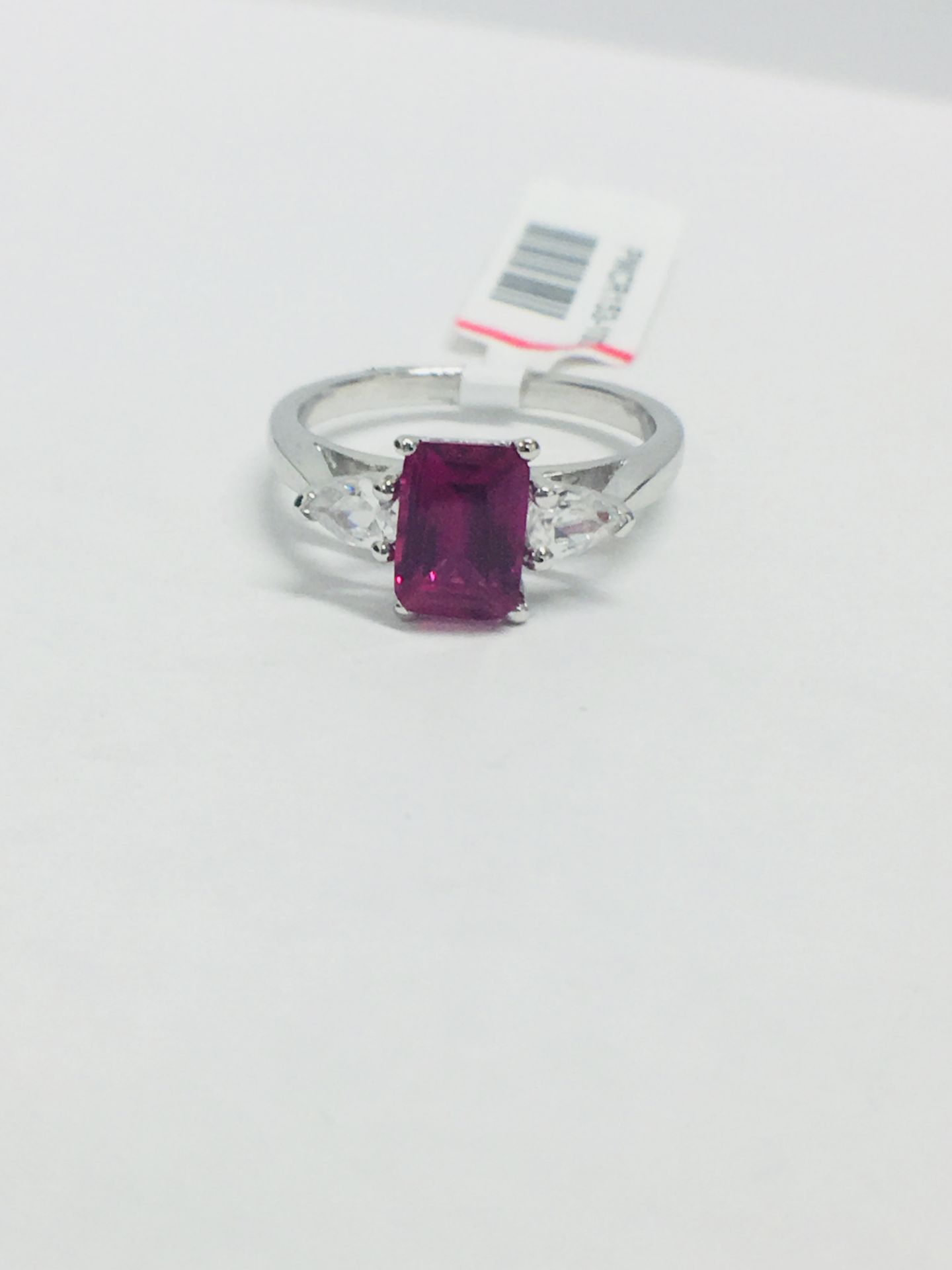 Platinum Ruby Diamond Three Stone Ring,