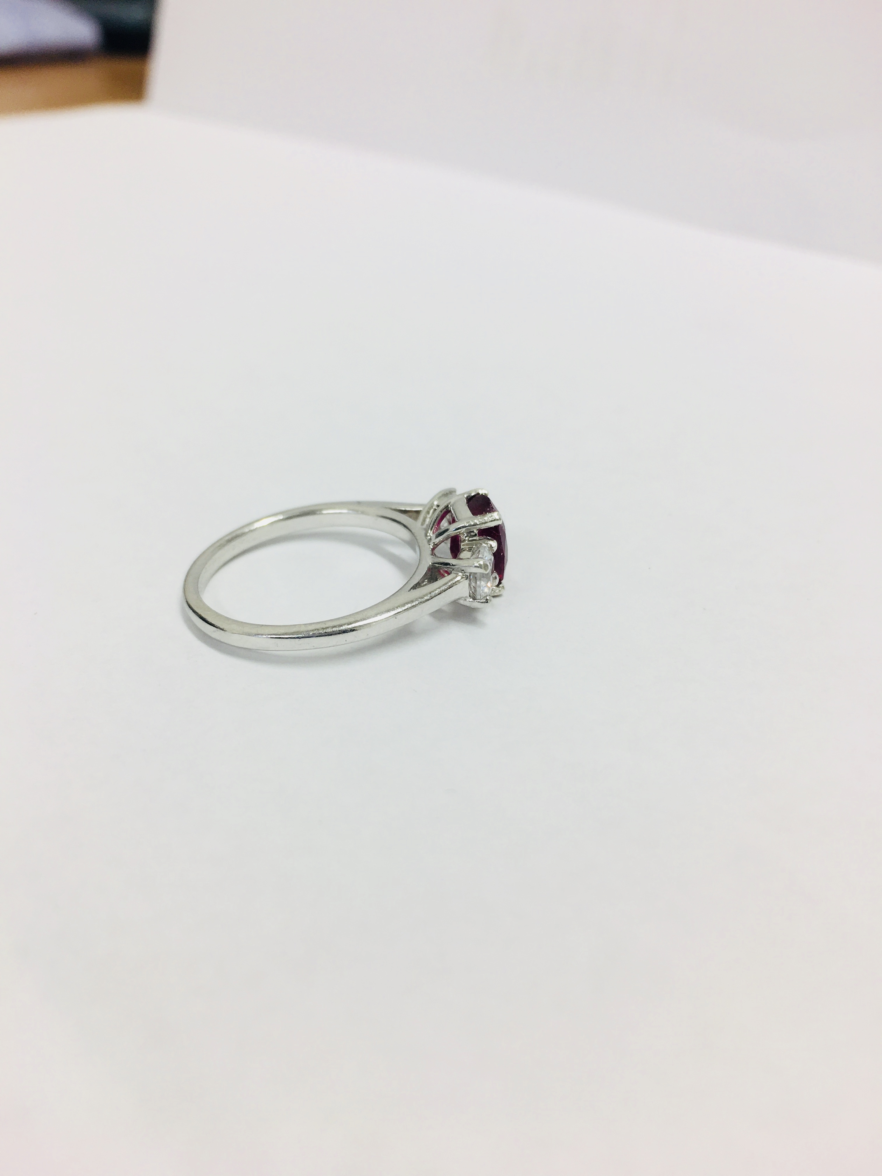 Platinum Ruby Diamnd Three Stone Ring, - Image 6 of 7