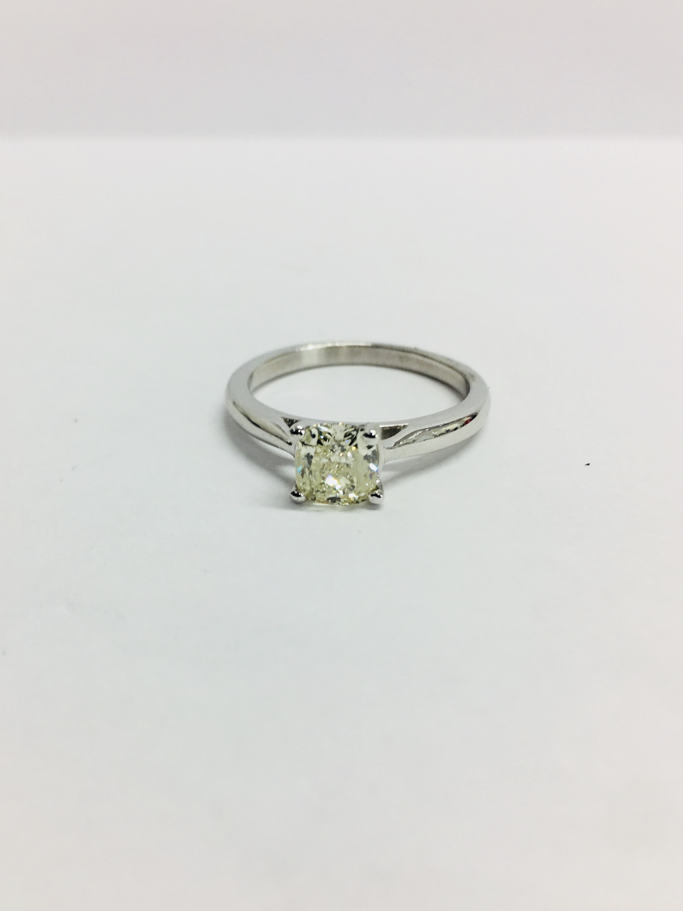 1Ct Fancy Yellow Cushion Cut Diamond Solitaire Ring, - Image 5 of 5