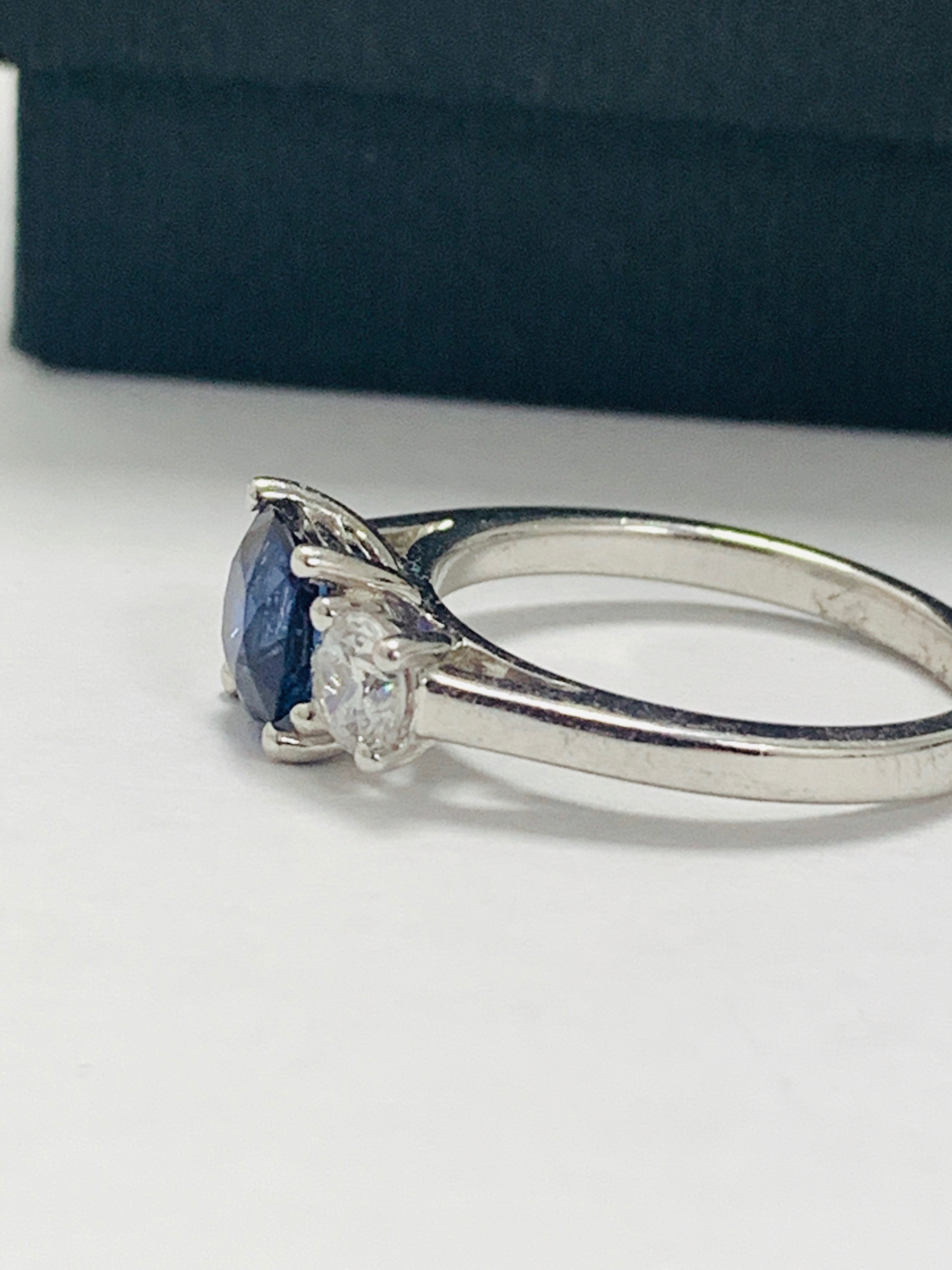 Platinum Sapphire Diamond Threes Tone Ring, - Image 3 of 8