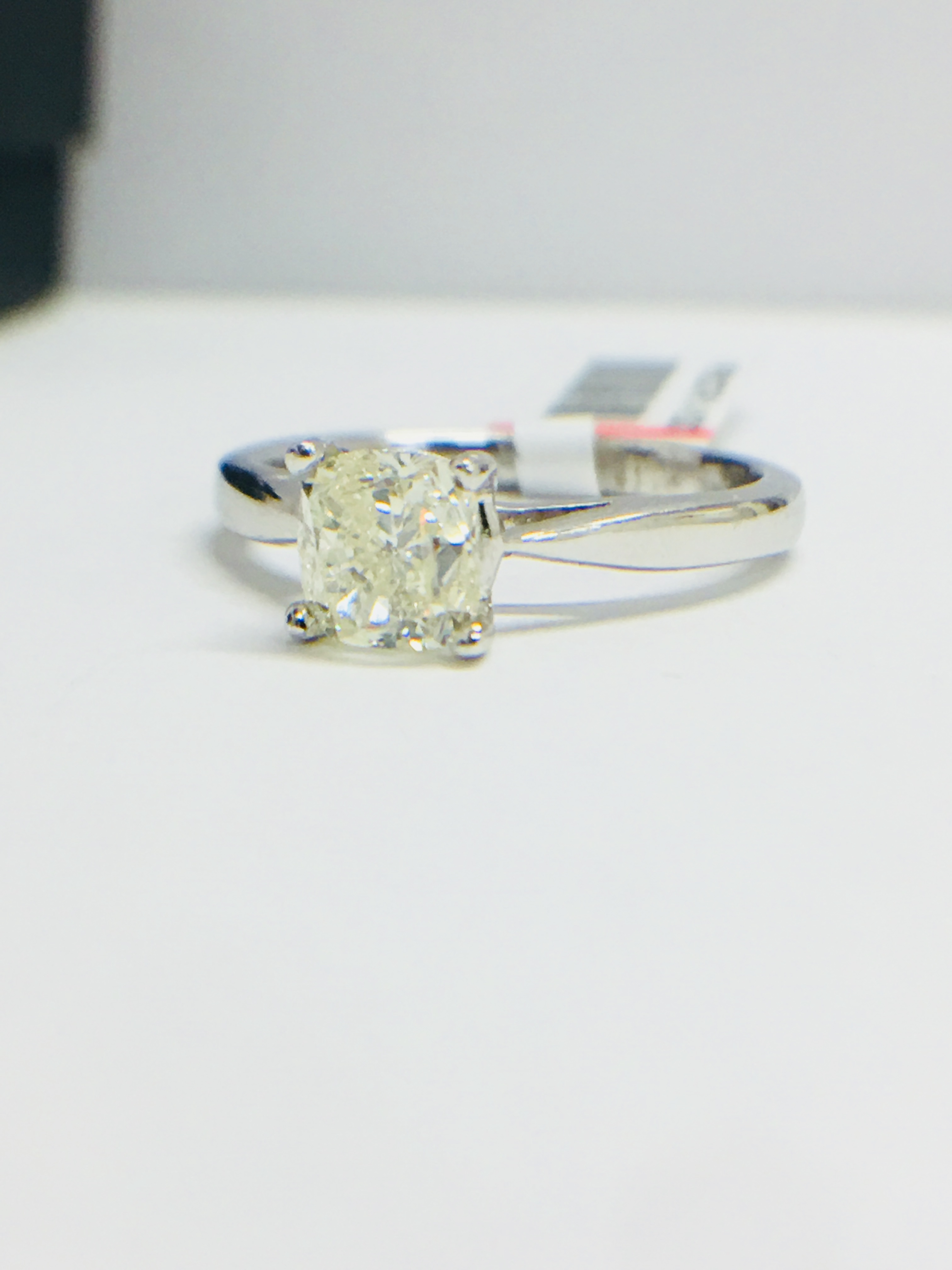 Platinum 1Ct Cushion Diamond Solitaire Ring, - Image 2 of 3