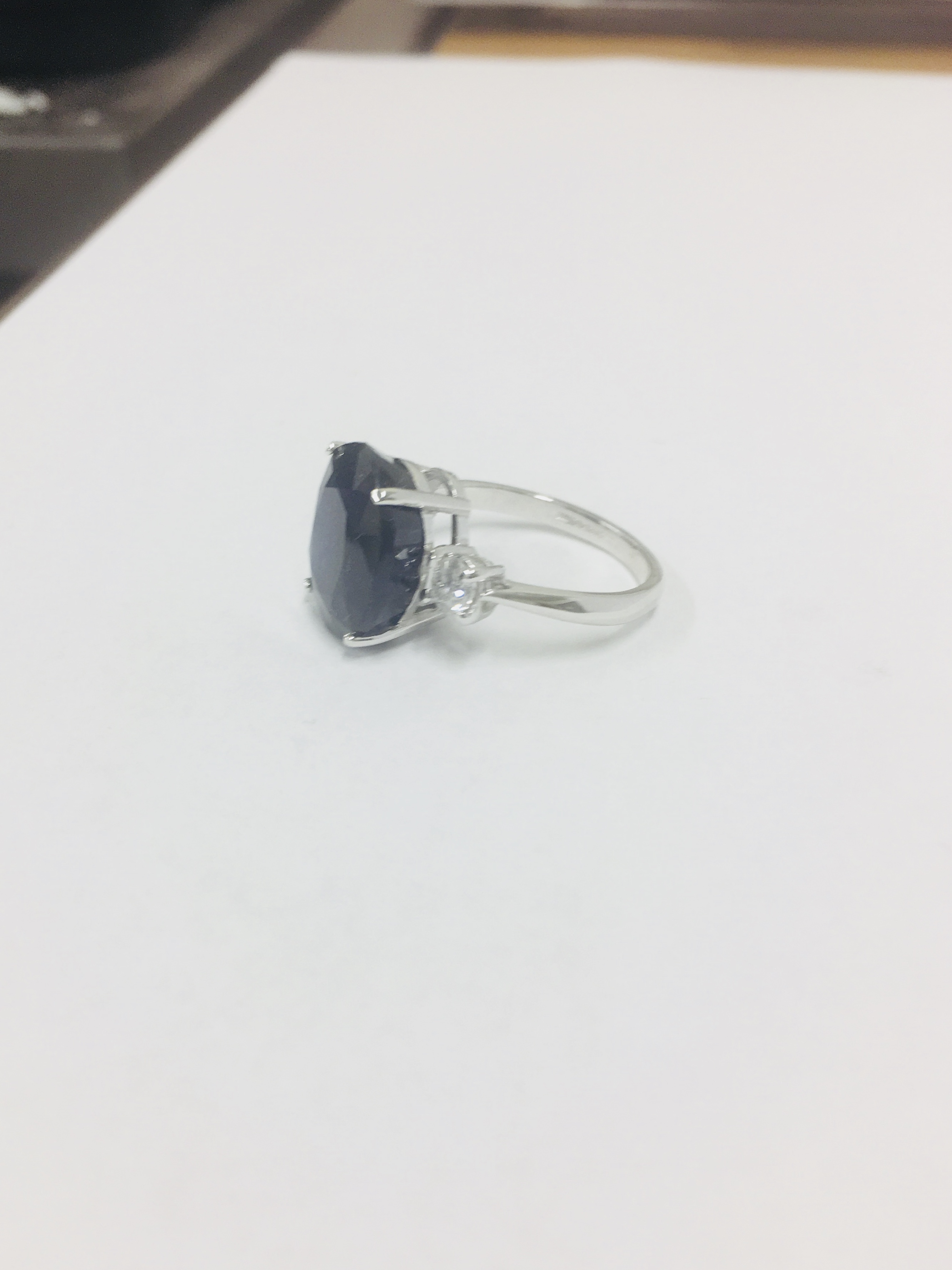 Platinum Sapphire Diamond Three Stone Ring, - Image 4 of 4