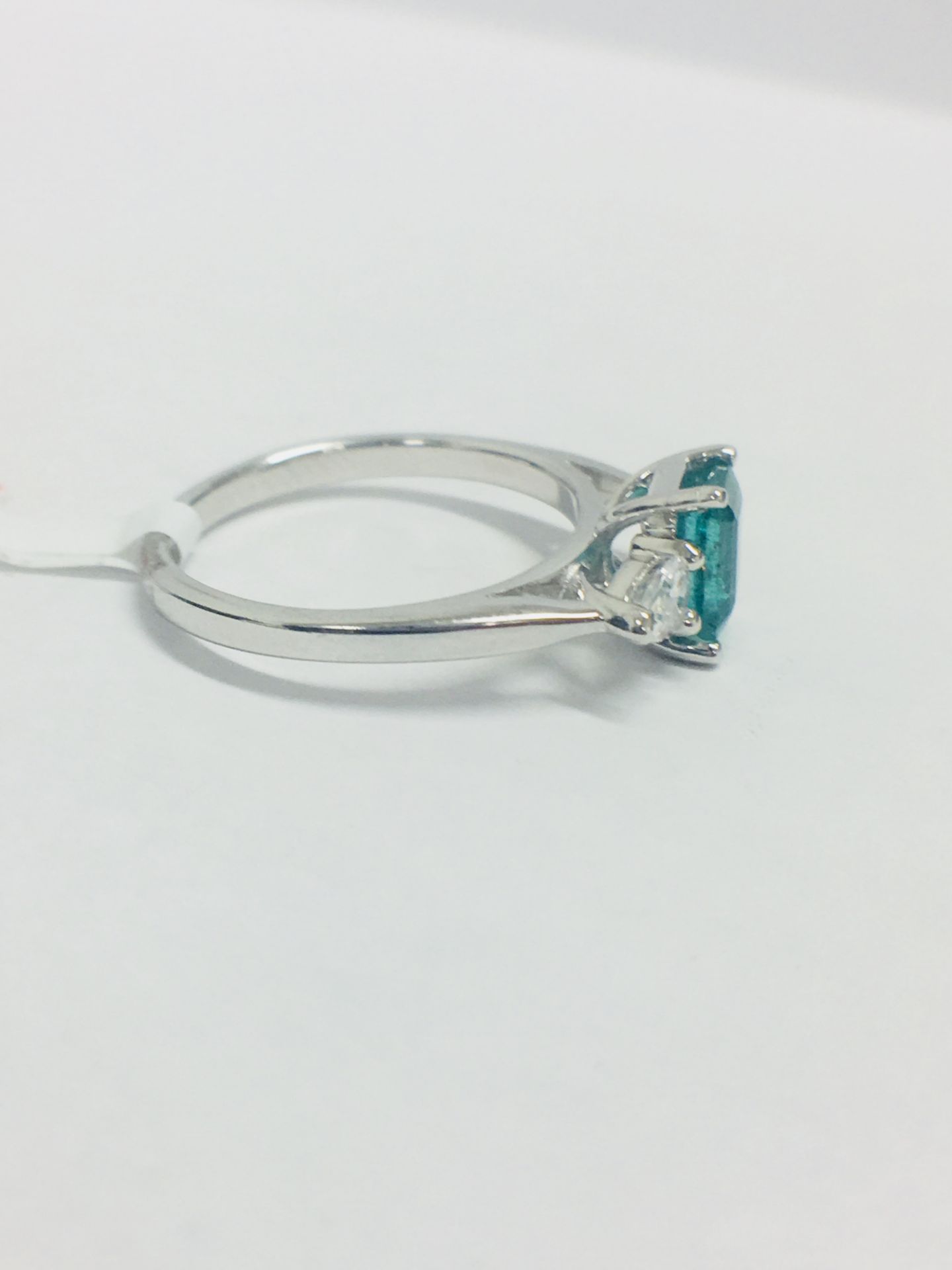 Platinum Emerald Diamond Three Stone Ring, - Image 5 of 6